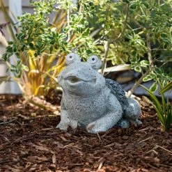 Budget 🧨 Alpine Corporation 12" Tall Outdoor Solar Powered Frog Yard Statue With LED Lights, Gray 🔥