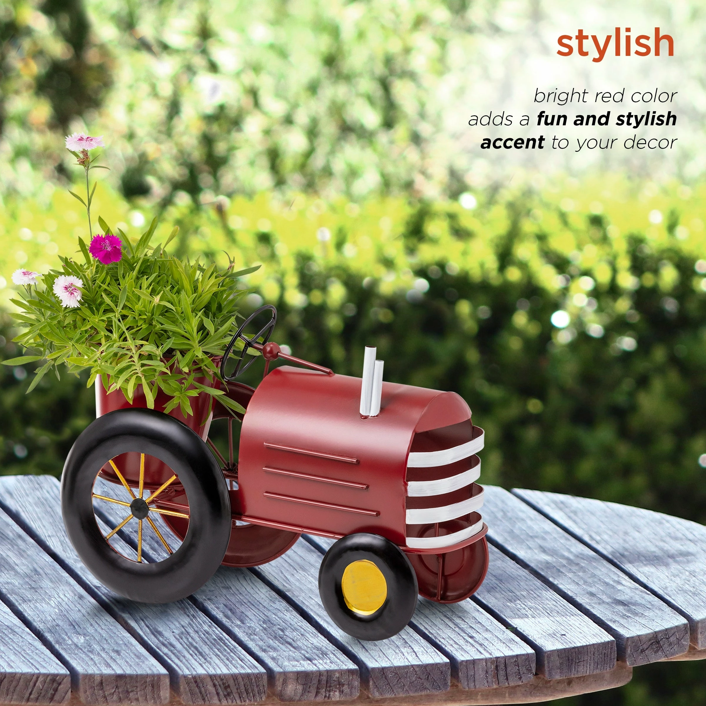 Discount ๐ Alpine Corporation 11" Tall Indoor/Outdoor Metal Tractor Flower Planter With Stand, Red - 8' X 10' ๐ 6 Discount ๐ Alpine Corporation 11" Tall Indoor/Outdoor Metal Tractor Flower Planter With Stand, Red - 8' X 10' ๐ - Image 4