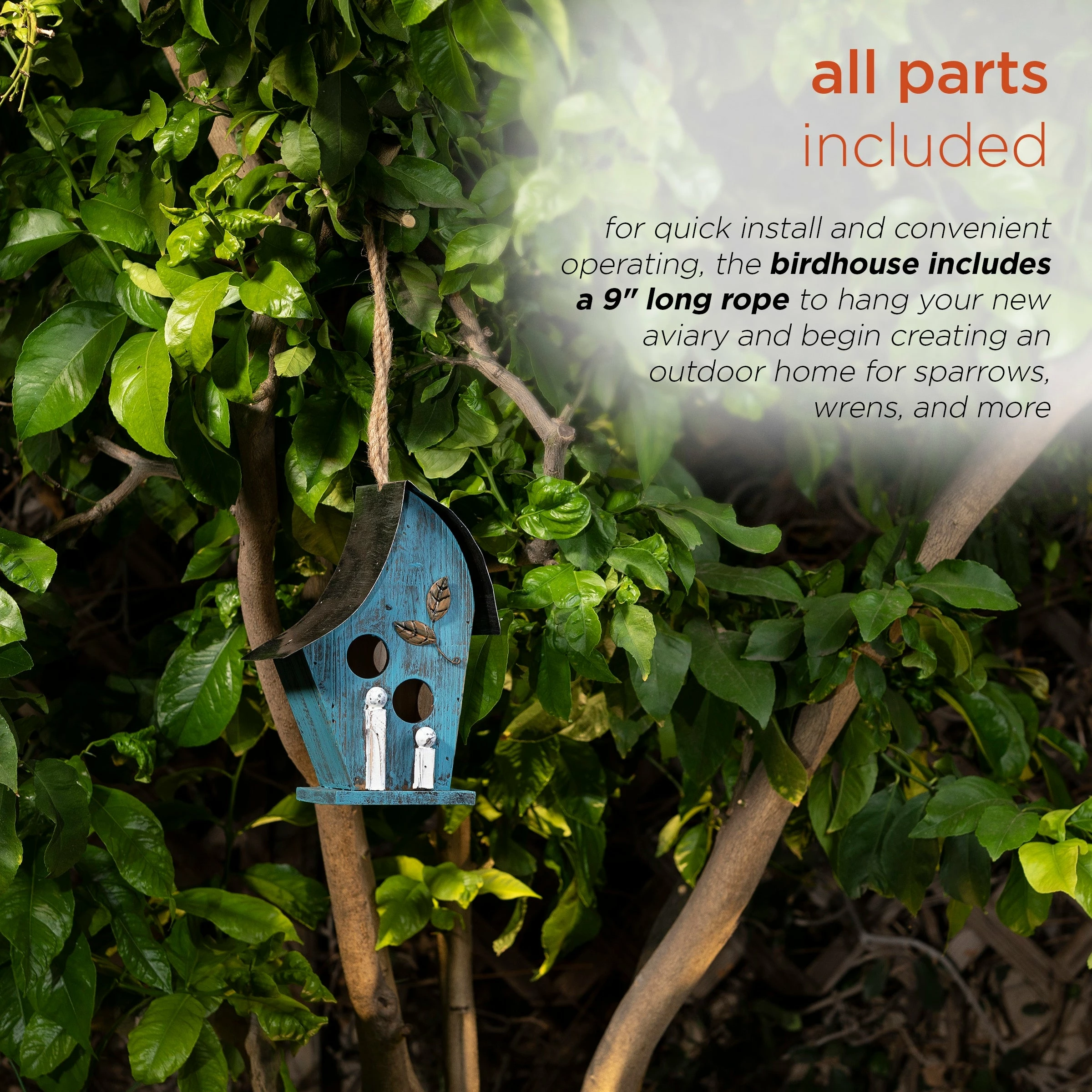 Flash Sale π Alpine Corporation 12" Tall Outdoor Hanging Wood And Metal Birdhouse, Blue β - Image 5