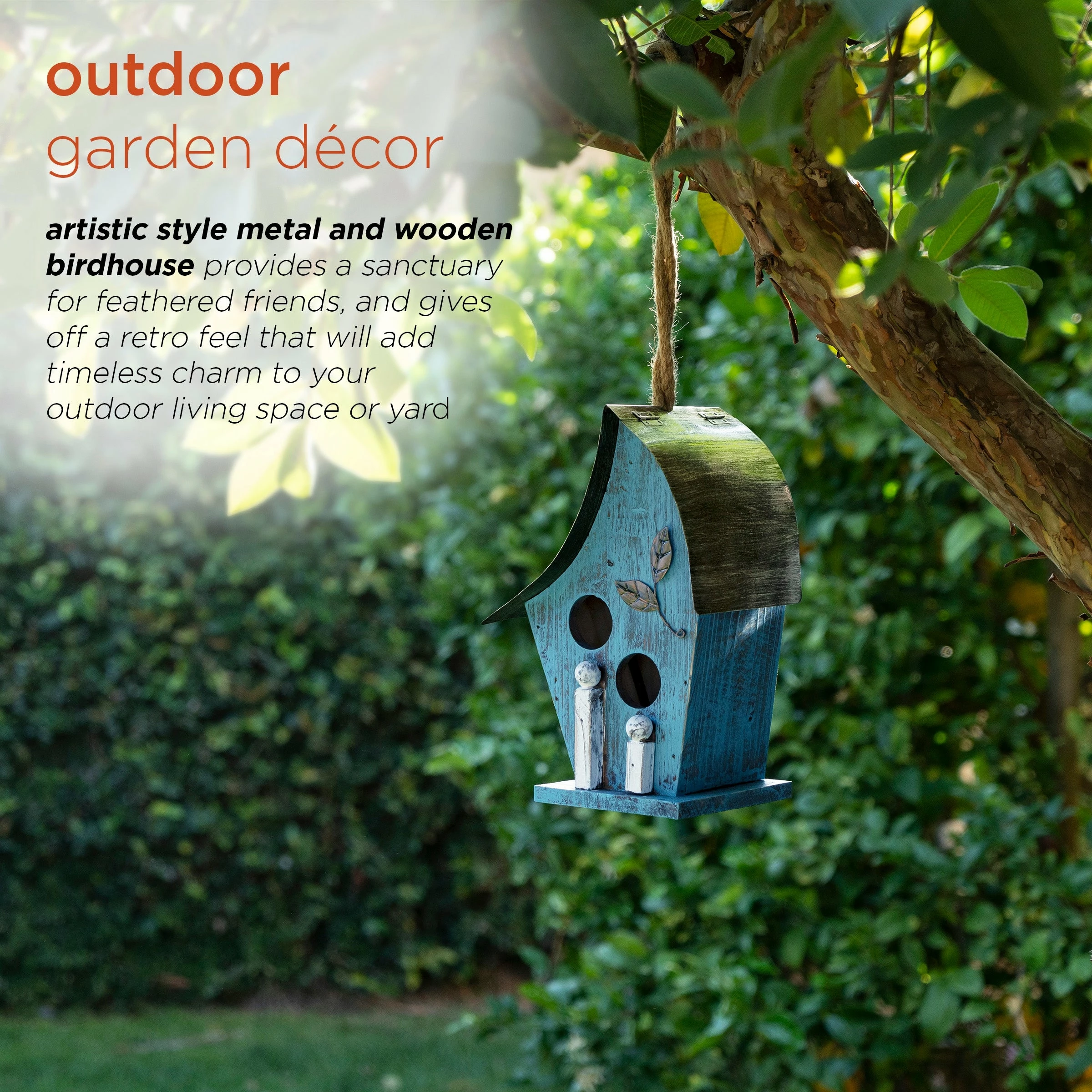 Flash Sale π Alpine Corporation 12" Tall Outdoor Hanging Wood And Metal Birdhouse, Blue β - Image 6