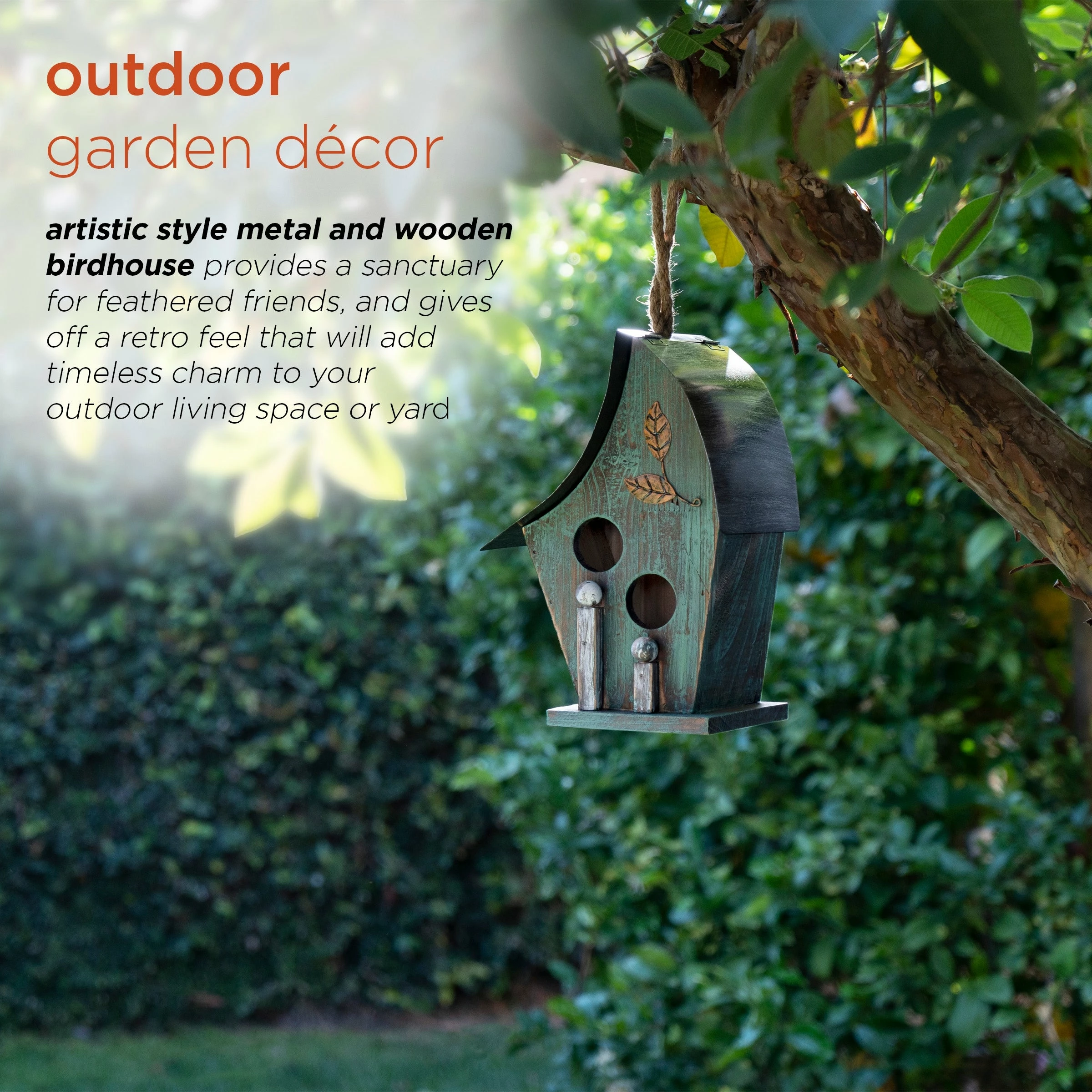 Cheap ⨠Alpine Corporation 12" Tall Outdoor Hanging Wooden Birdhouse, Turquoise 𧨠- Image 4