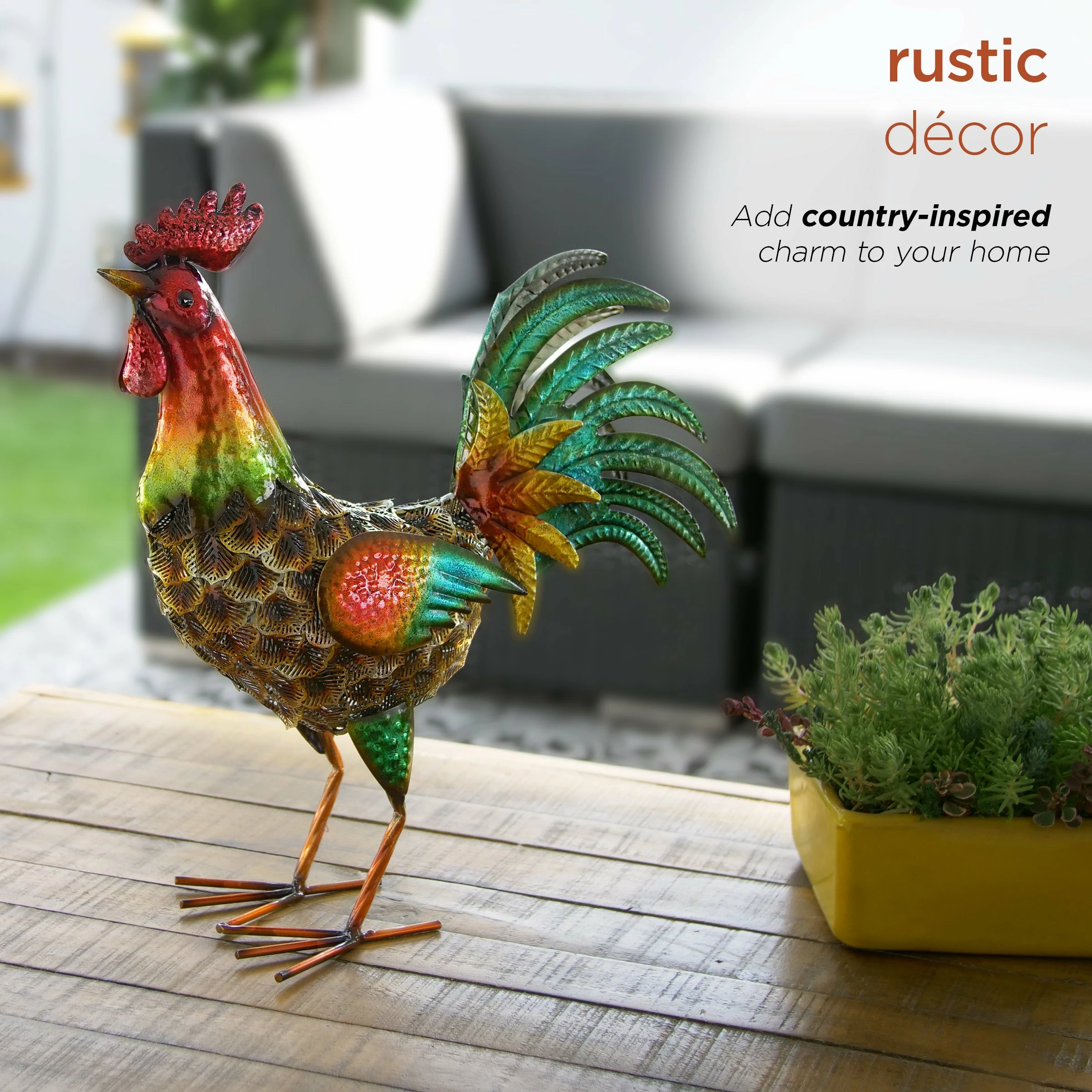 Flash Sale π Alpine Corporation 16" Tall Outdoor Metallic Rooster Standing Yard Statue Decoration Green β¨ - Image 4