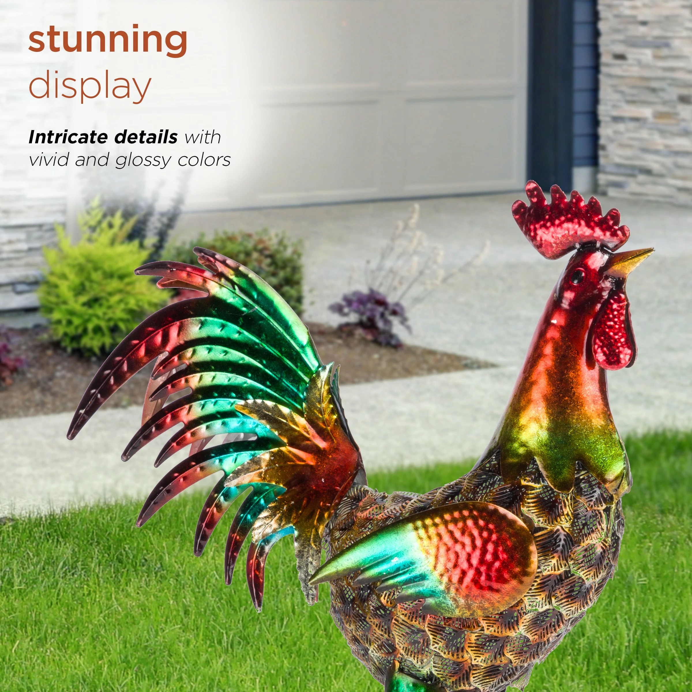 Flash Sale π Alpine Corporation 16" Tall Outdoor Metallic Rooster Standing Yard Statue Decoration Green β¨ - Image 6