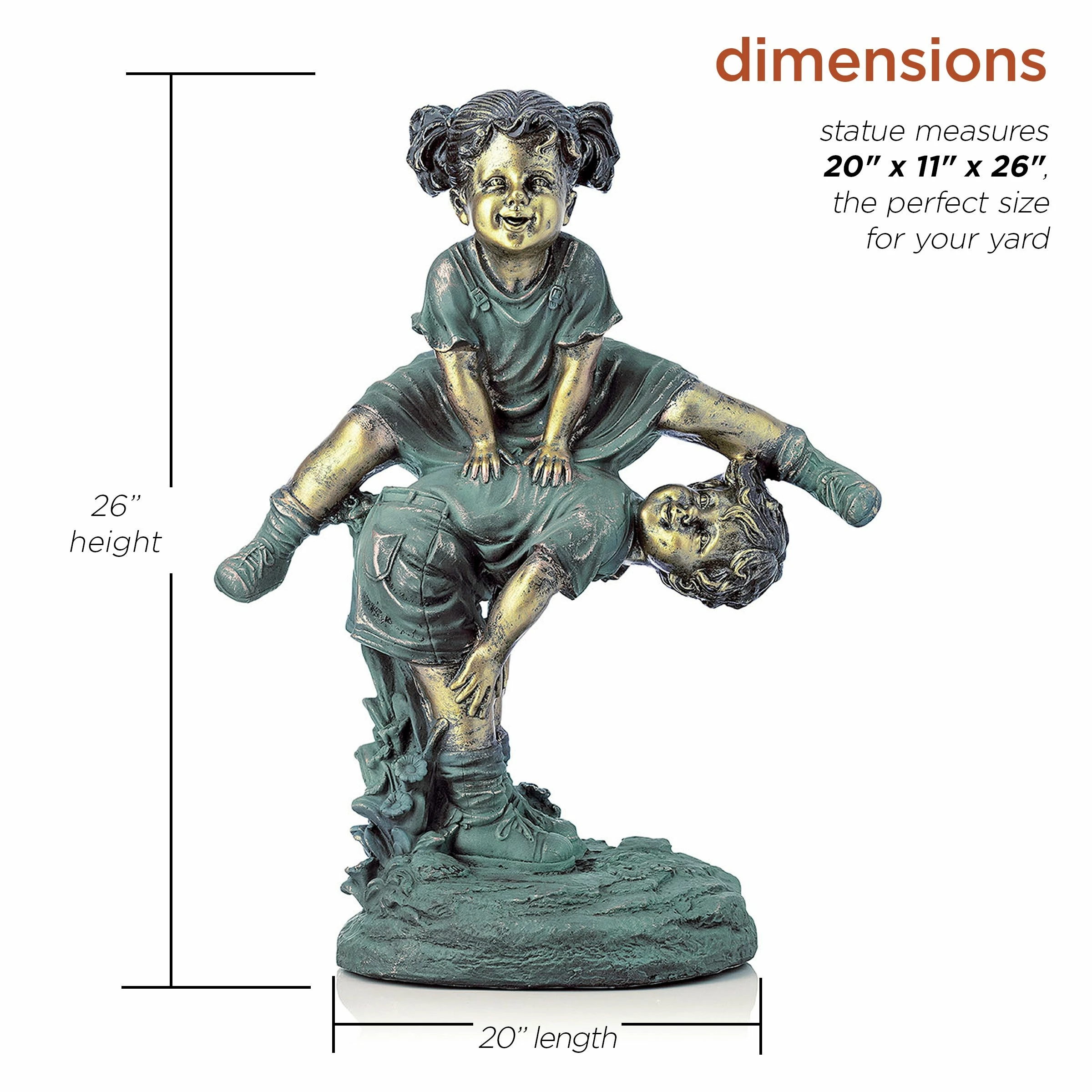 New π Alpine Corporation 26" Tall Indoor/Outdoor Girl Jumping Over Boy Statue Yard Art Decoration π 5 New π Alpine Corporation 26" Tall Indoor/Outdoor Girl Jumping Over Boy Statue Yard Art Decoration π - Image 3
