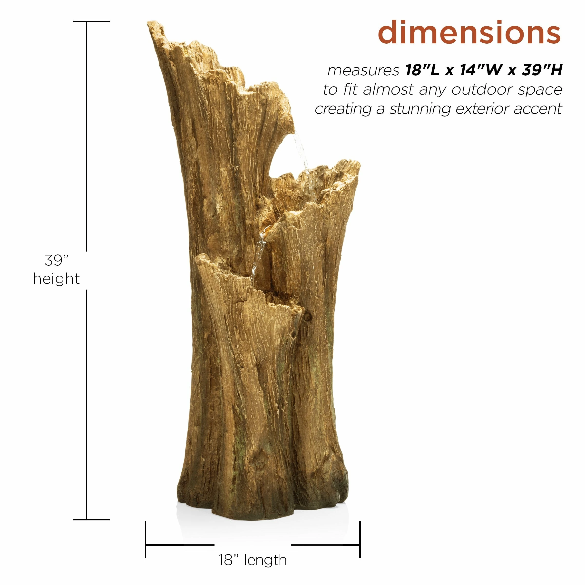 Wholesale π Alpine Corporation 39" Tall Outdoor 3-Tier Cascading Tree Bark Water Fountain With LED Lights β¨ - Image 3