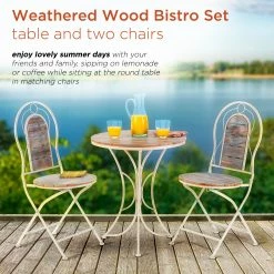 Buy 🎁 Alpine Corporation Indoor/Outdoor 3-Piece Wood And Metal Bistro Set Table And Folding Chairs Patio Seating 💯 -Alpine Corporation Sales Alpine 3 Piece Wood and Metal Bistro Set Table and Folding Chairs 3