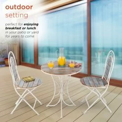 Buy 🎁 Alpine Corporation Indoor/Outdoor 3-Piece Wood And Metal Bistro Set Table And Folding Chairs Patio Seating 💯 -Alpine Corporation Sales Alpine 3 Piece Wood and Metal Bistro Set Table and Folding Chairs 4