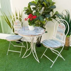 Buy 🎁 Alpine Corporation Indoor/Outdoor 3-Piece Wood And Metal Bistro Set Table And Folding Chairs Patio Seating 💯 -Alpine Corporation Sales Alpine 3 Piece Wood and Metal Bistro Set Table and Folding Chairs 7