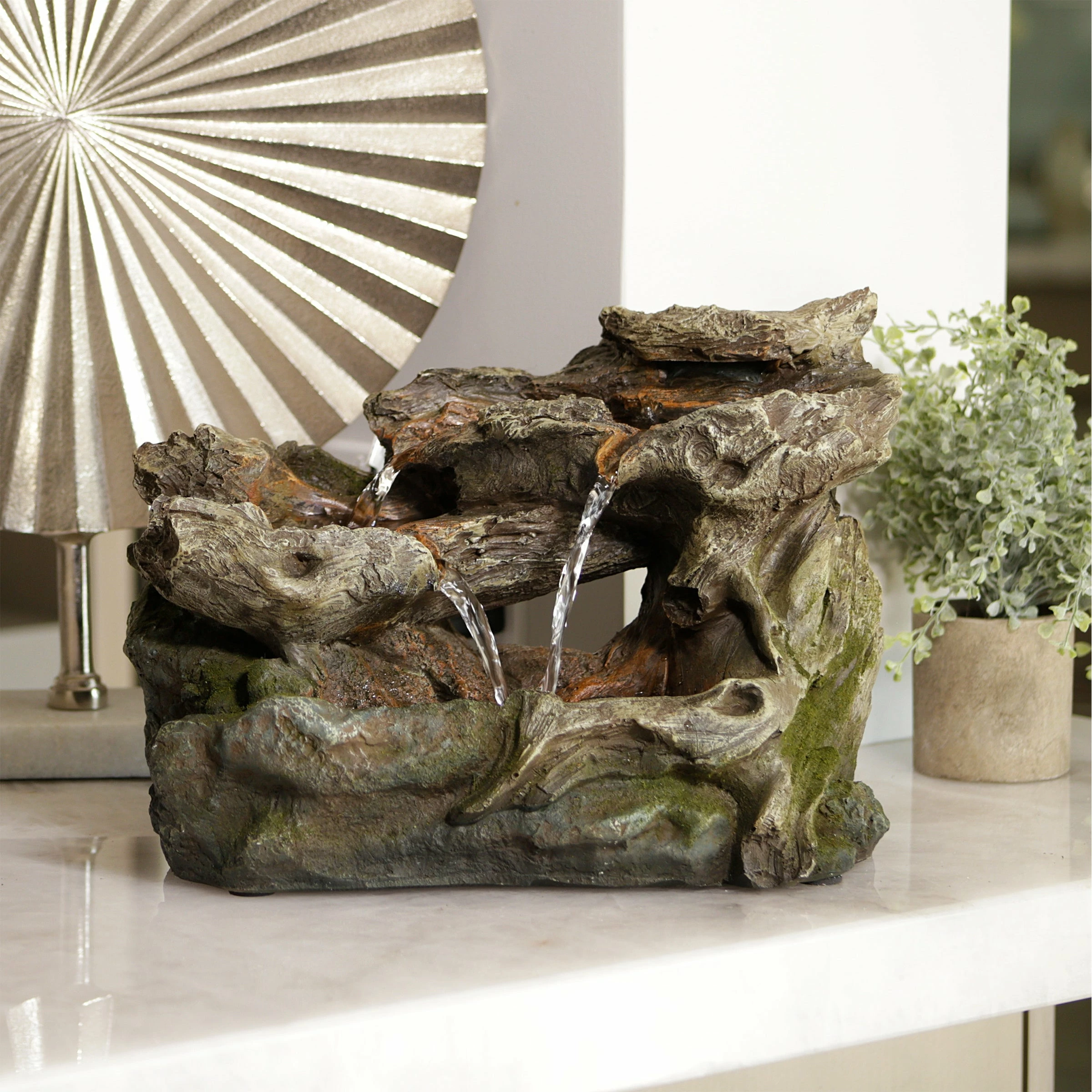 Promo π Alpine Corporation 10" Tall Tabletop 3-Tier Waterfall Rock Fountain With LED Lights π―