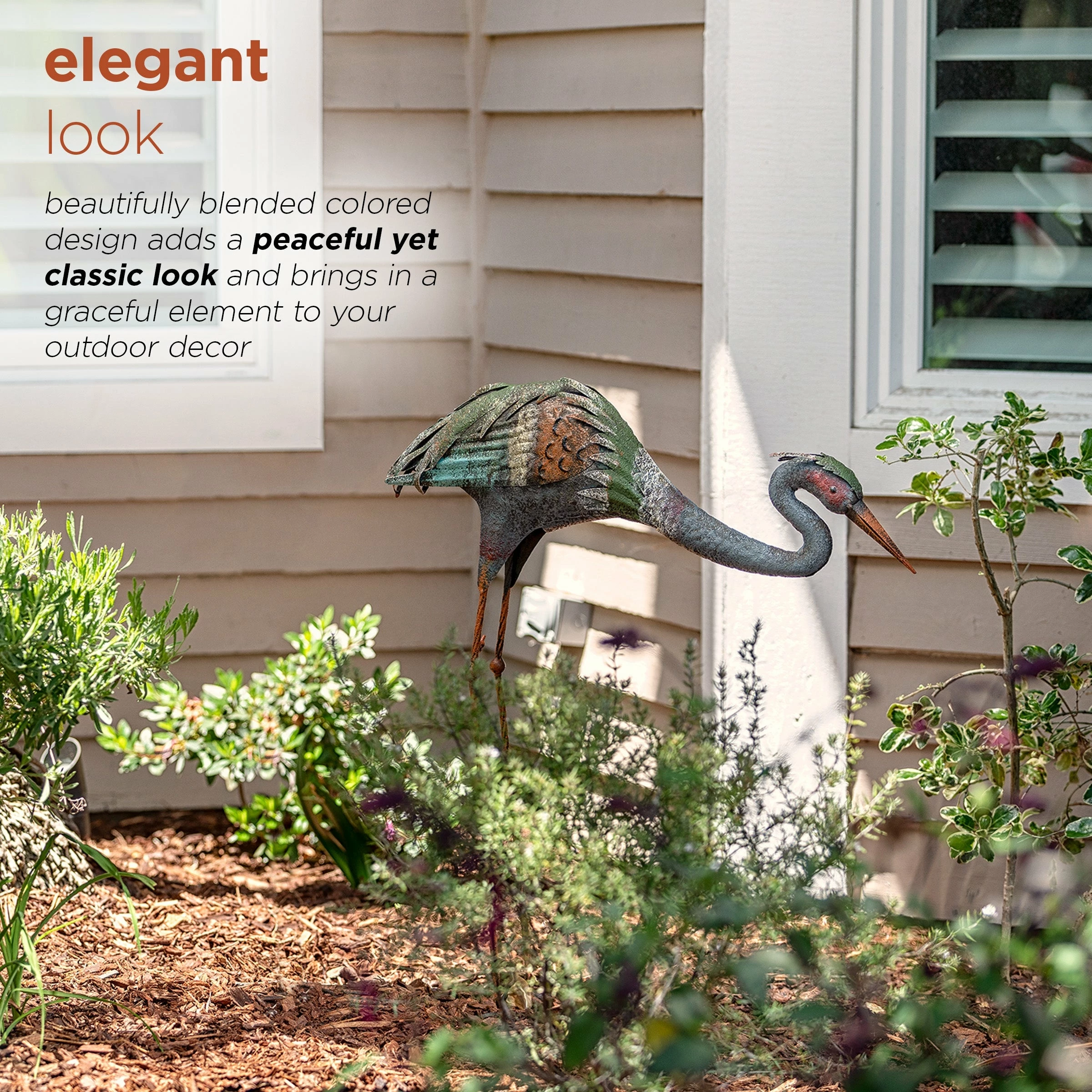 Best Sale π₯° Alpine Corporation 30" Tall Outdoor Rustic Metal Bowing Crane Statue Yard Art Decoration π - Image 5