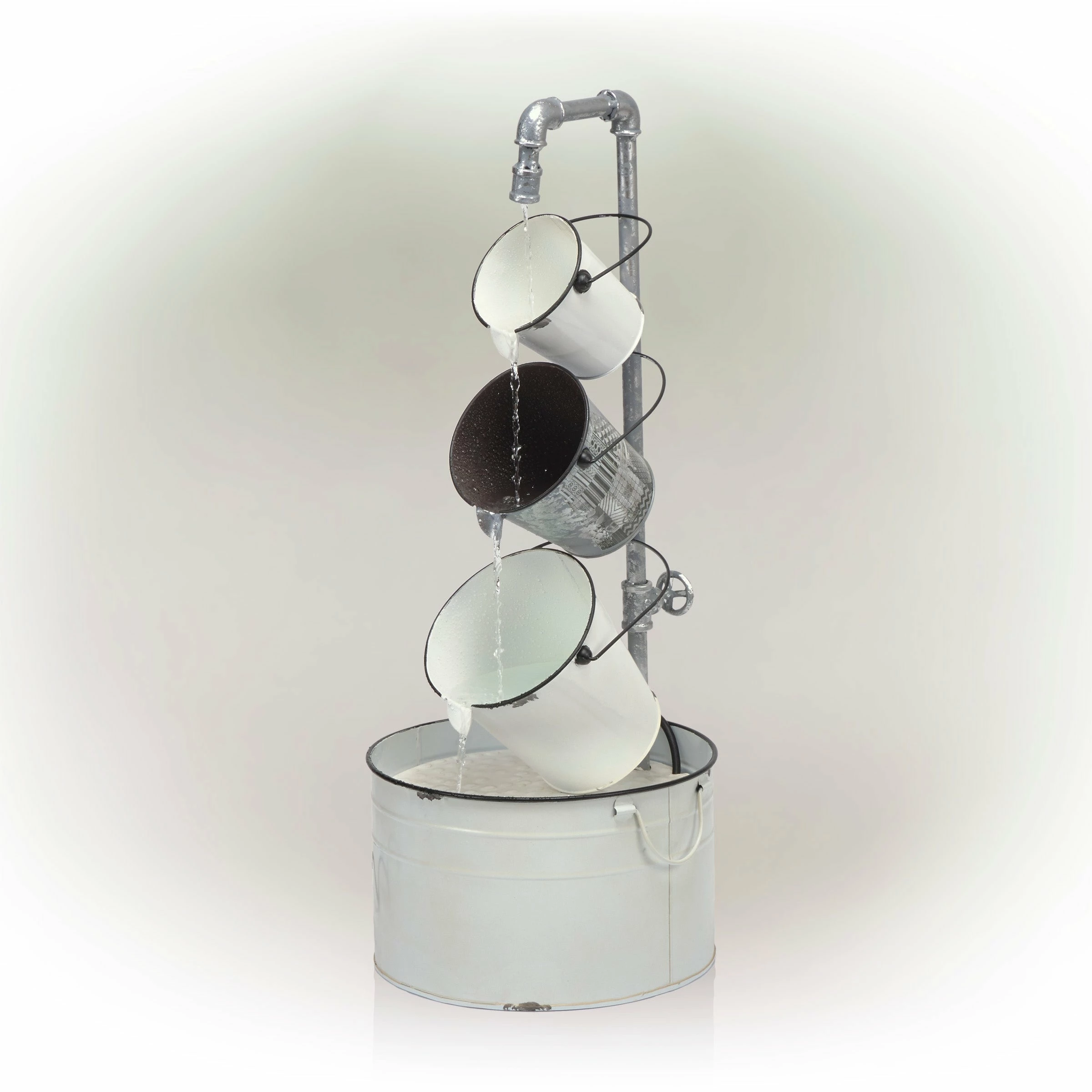 Promo β Alpine Corporation 33" Tall Rustic Metal Pails Fountain Yard Decoration, White π - Image 2