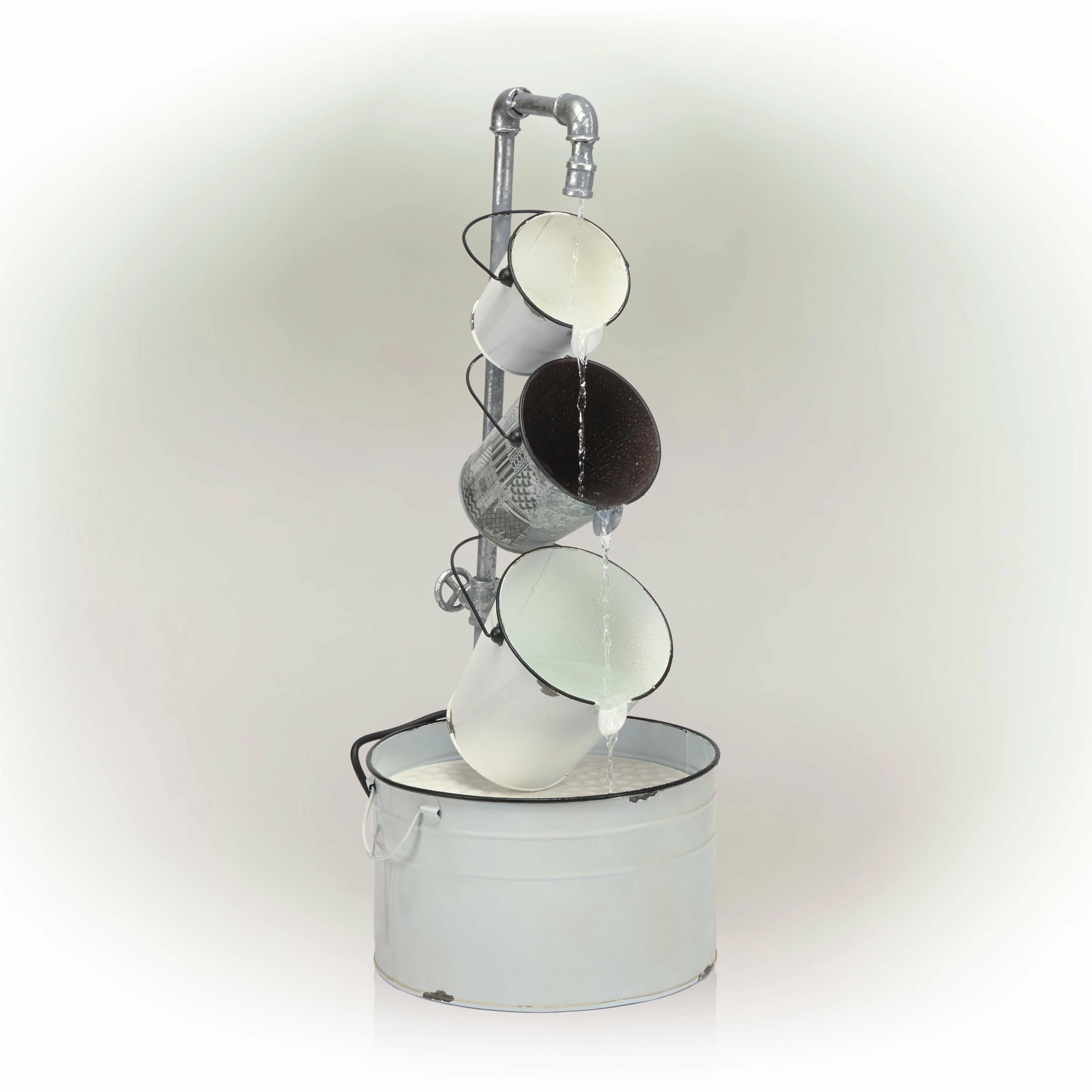 Promo β Alpine Corporation 33" Tall Rustic Metal Pails Fountain Yard Decoration, White π - Image 8