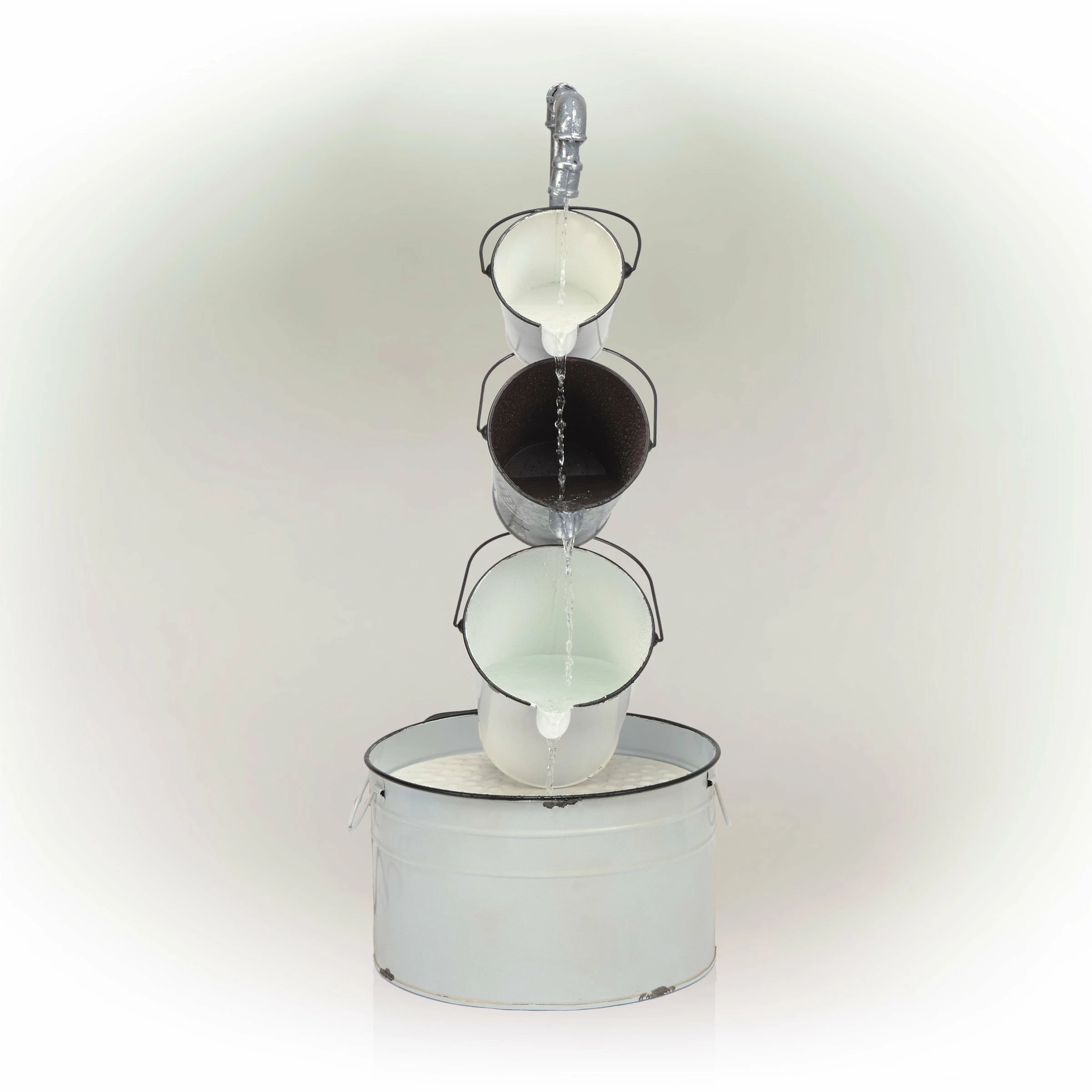 Promo β Alpine Corporation 33" Tall Rustic Metal Pails Fountain Yard Decoration, White π - Image 9