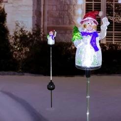 New βοΈ Alpine Corporation 34"H Outdoor Solar β Christmas Snowman Fiber Optic Lawn Stakes With LED Lights (Set Of 2) - Multi π