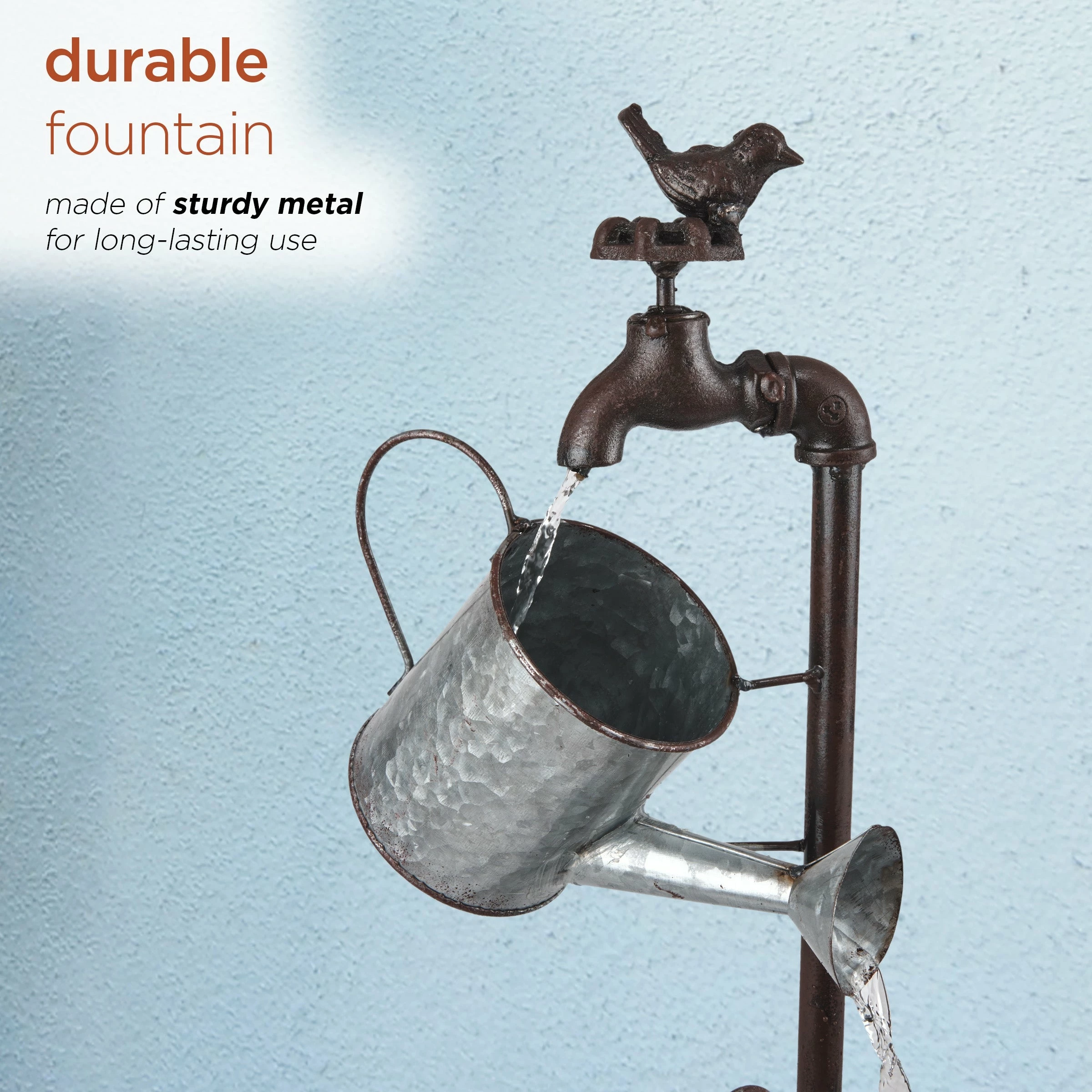 Discount π Alpine Corporation 36" Tall Rustic Wheelbarrow And Watering Can Fountain Yard Decoration π - Image 7