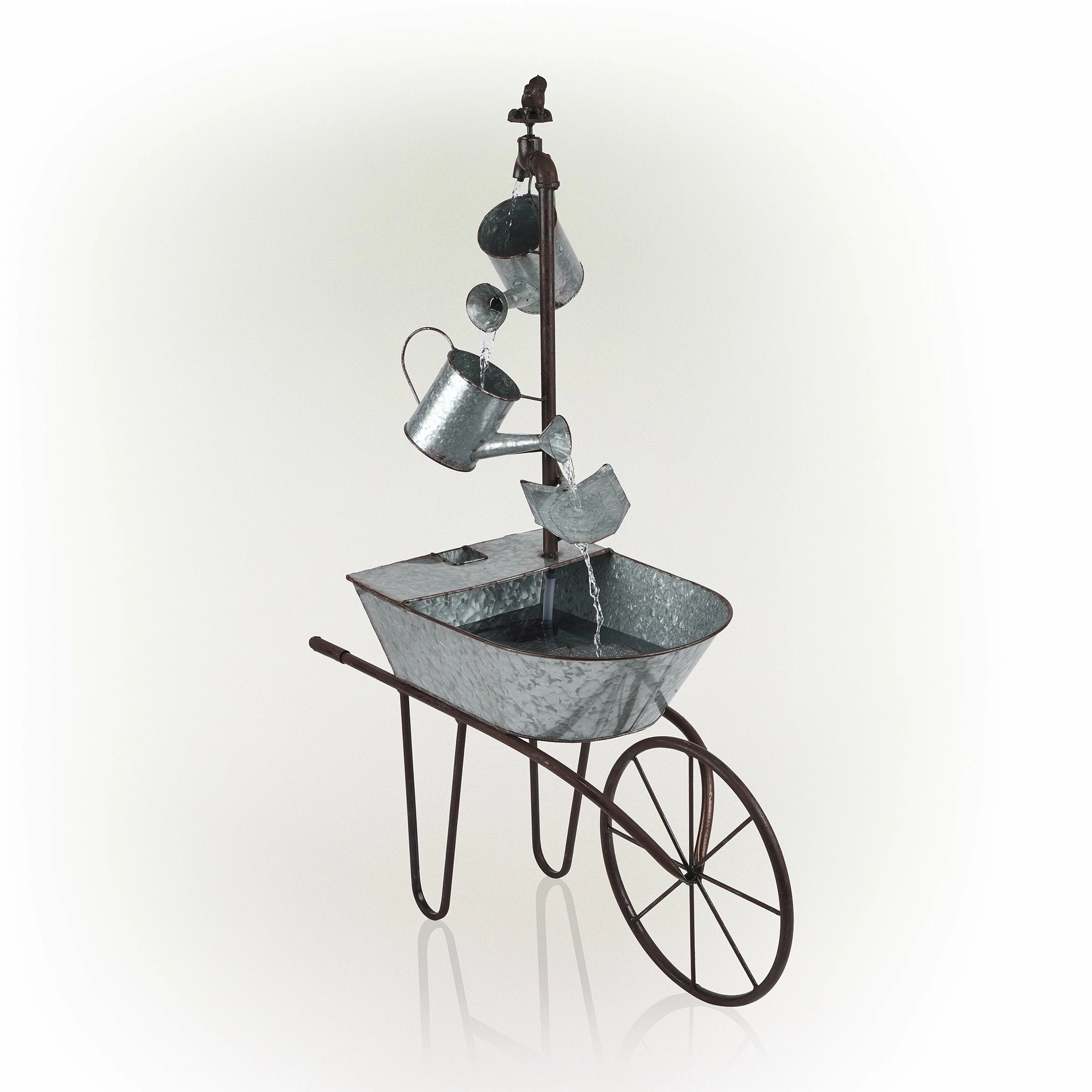 Discount π Alpine Corporation 36" Tall Rustic Wheelbarrow And Watering Can Fountain Yard Decoration π - Image 8