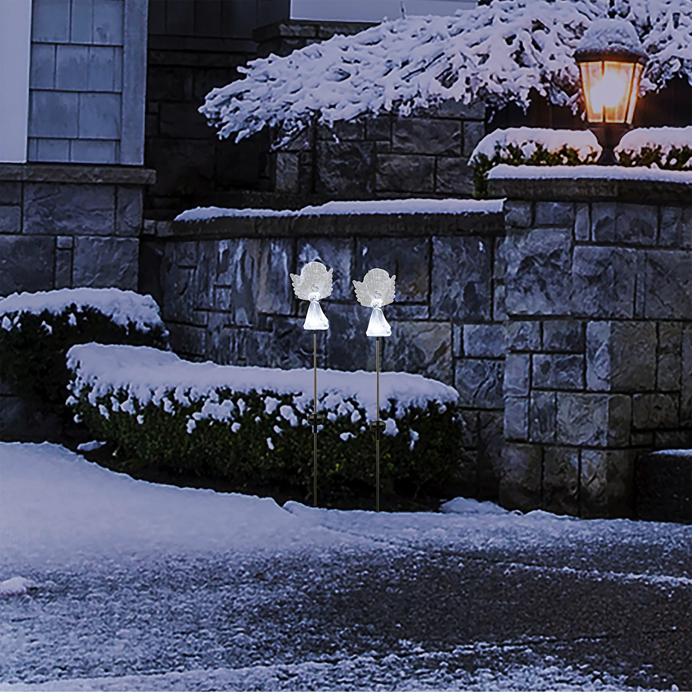 Best reviews of π Alpine Corporation 37"H Outdoor Solar Angel Garden Stakes With Fiber Optic Wings And LED Lights (Set Of 2) - White π - Image 9