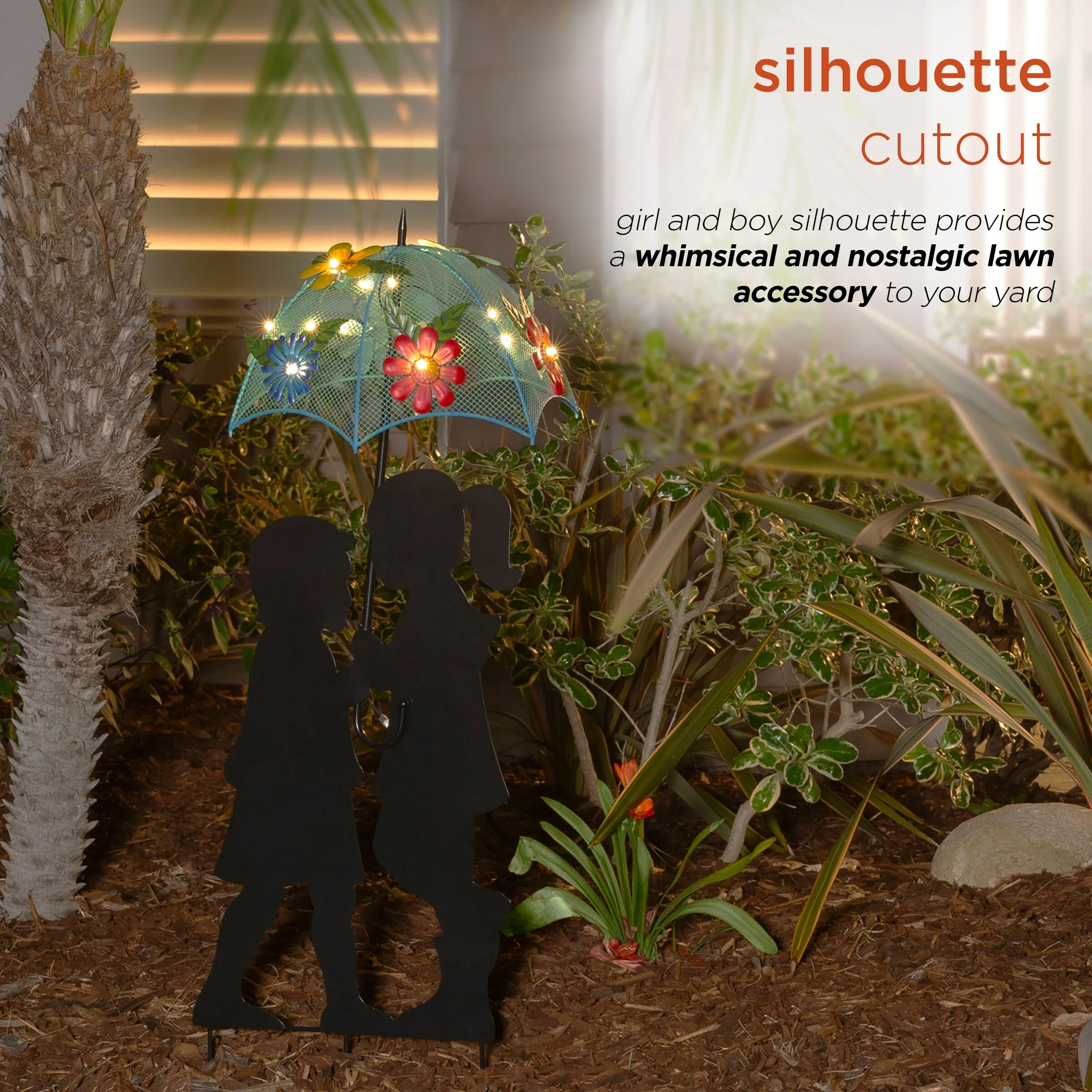 Buy β¨ Alpine Corporation 39" Tall Outdoor Solar Powered LED Lights Girl And Boy Silhouette With Umbrella Yard Statue π - Image 4