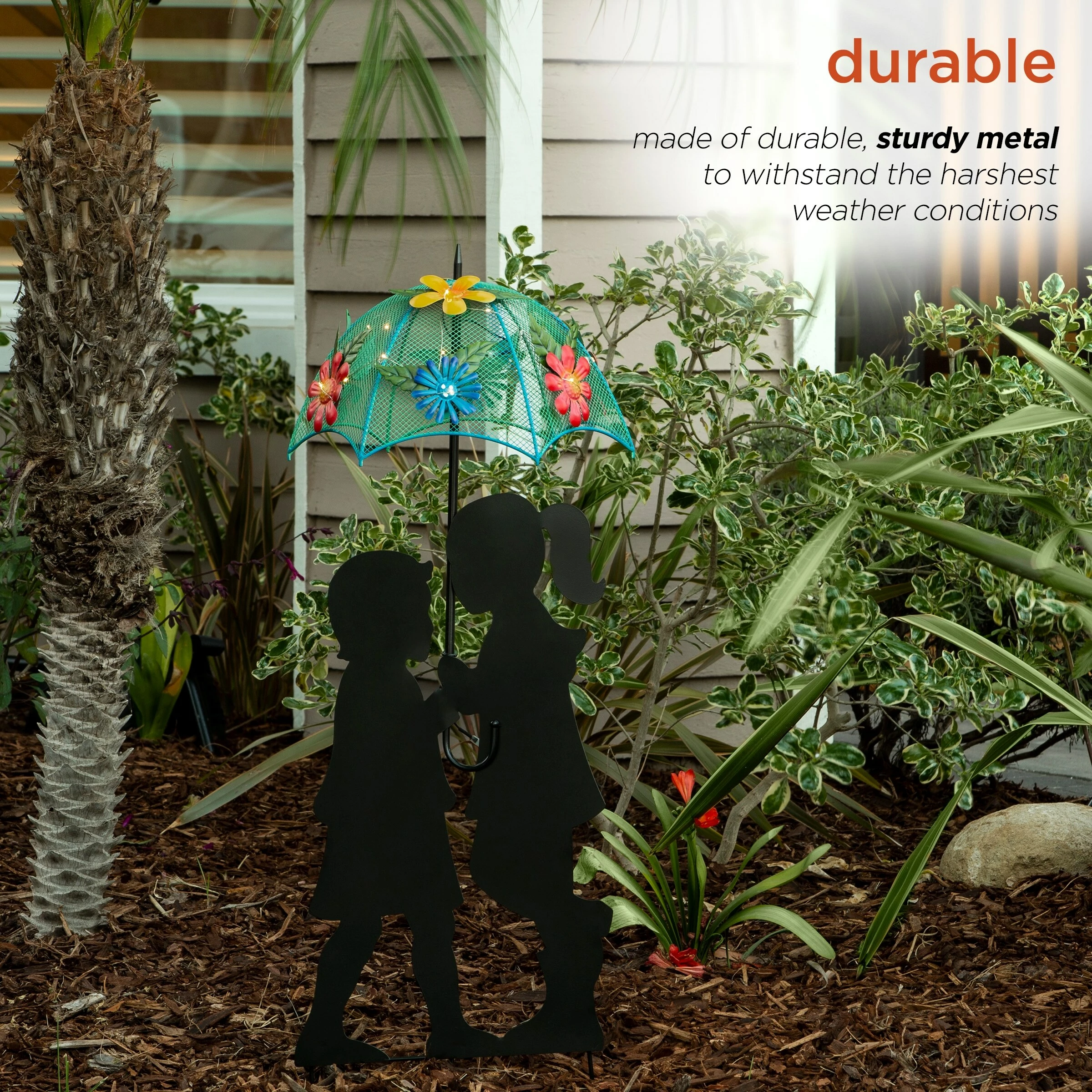 Buy β¨ Alpine Corporation 39" Tall Outdoor Solar Powered LED Lights Girl And Boy Silhouette With Umbrella Yard Statue π - Image 7