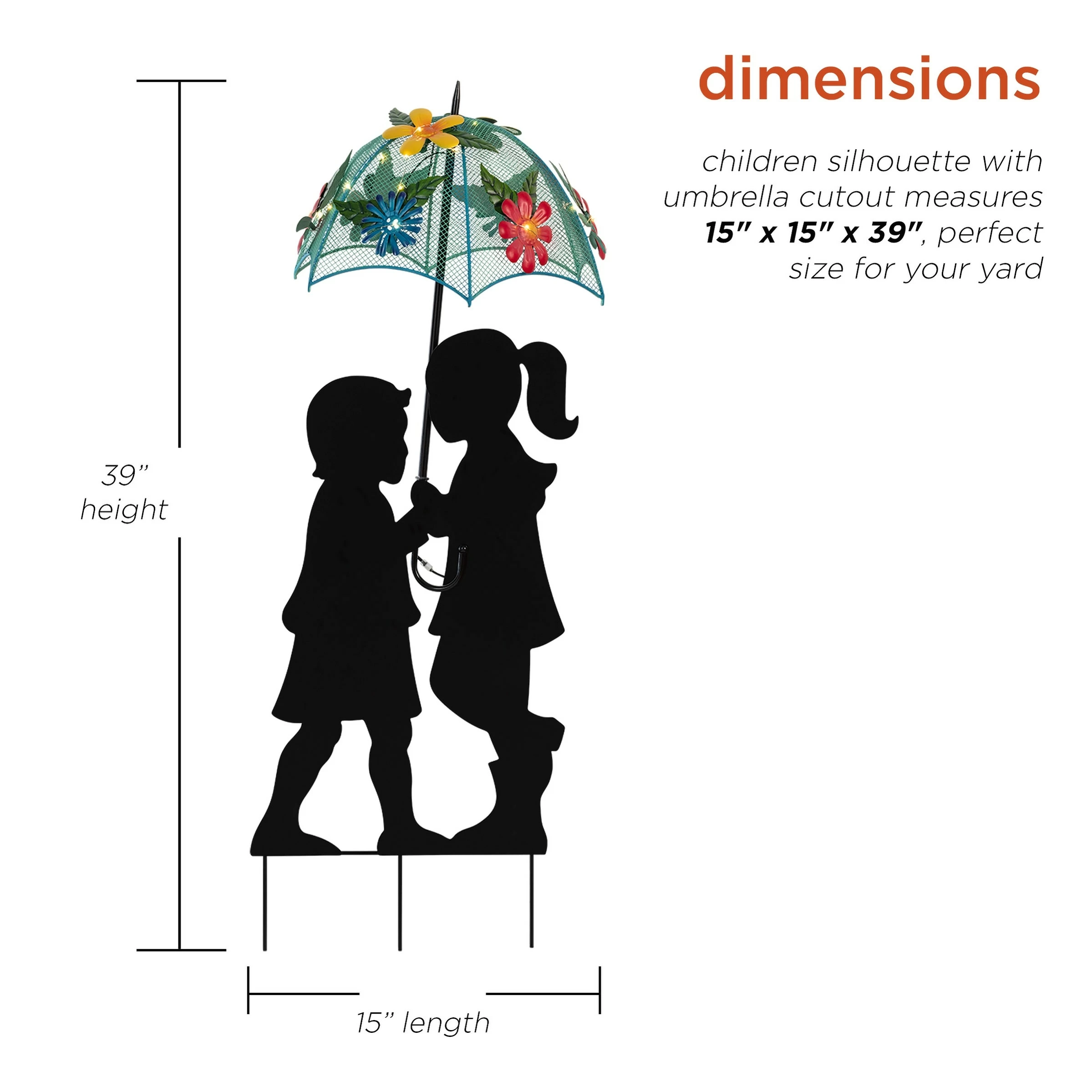 Buy β¨ Alpine Corporation 39" Tall Outdoor Solar Powered LED Lights Girl And Boy Silhouette With Umbrella Yard Statue π - Image 3