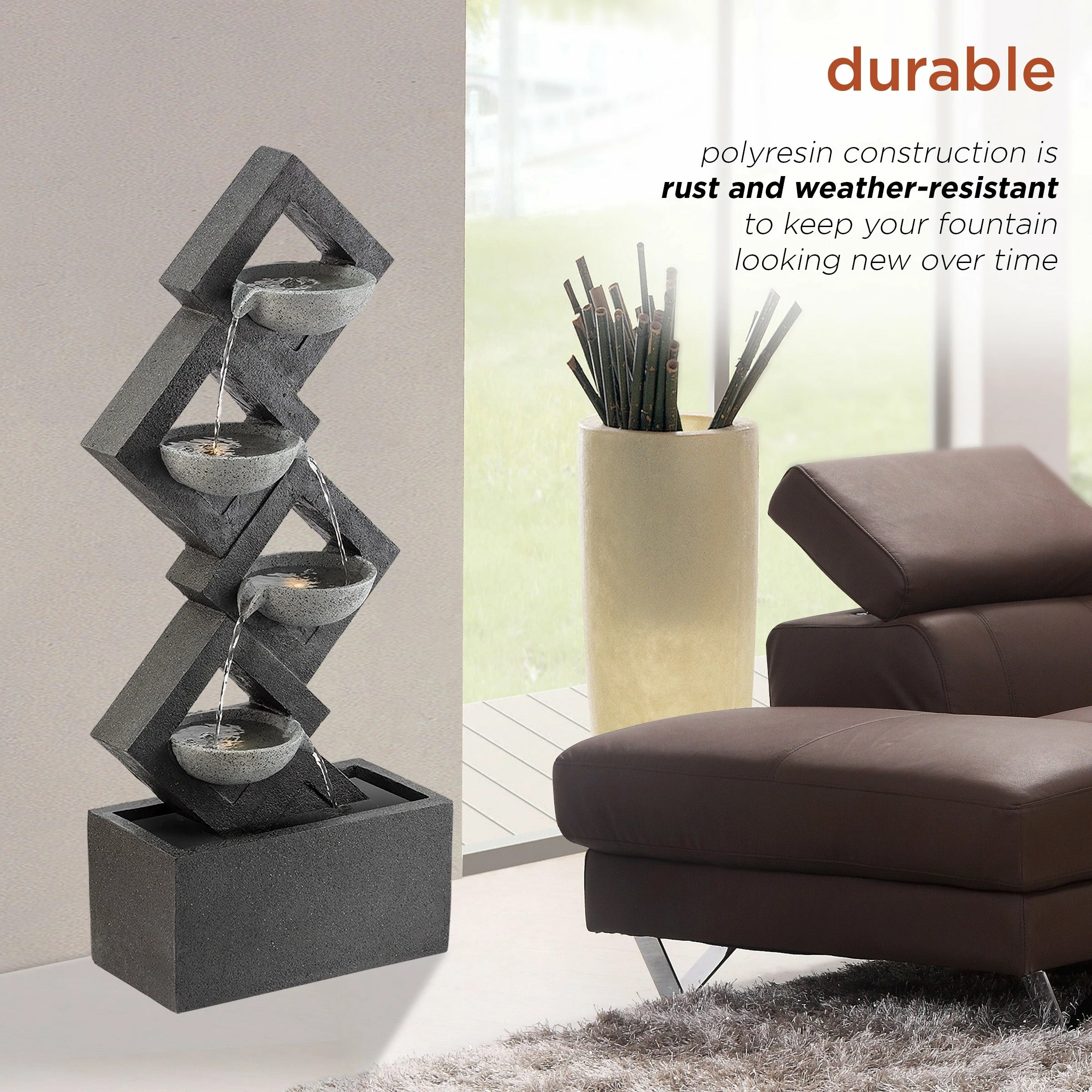 Best Sale π Alpine Corporation 39" Tall Indoor/Outdoor Soothing 4-Tier Zen Fountain With LED Lights π - Image 7