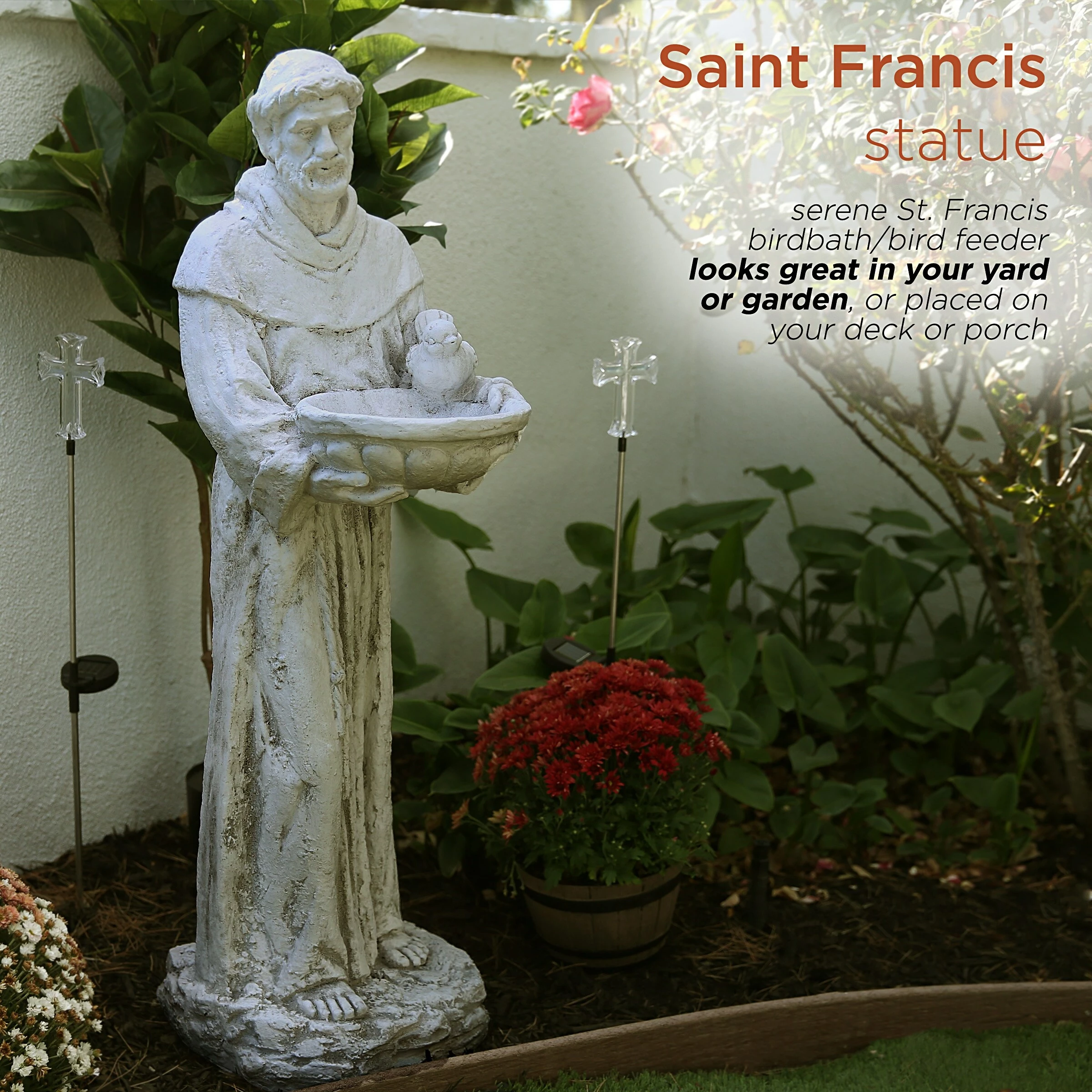 Outlet π₯ Alpine Corporation 45" Tall Outdoor Saint Francis Birdbath Statue Yard Art Decoration, Light Gray π― - Image 4