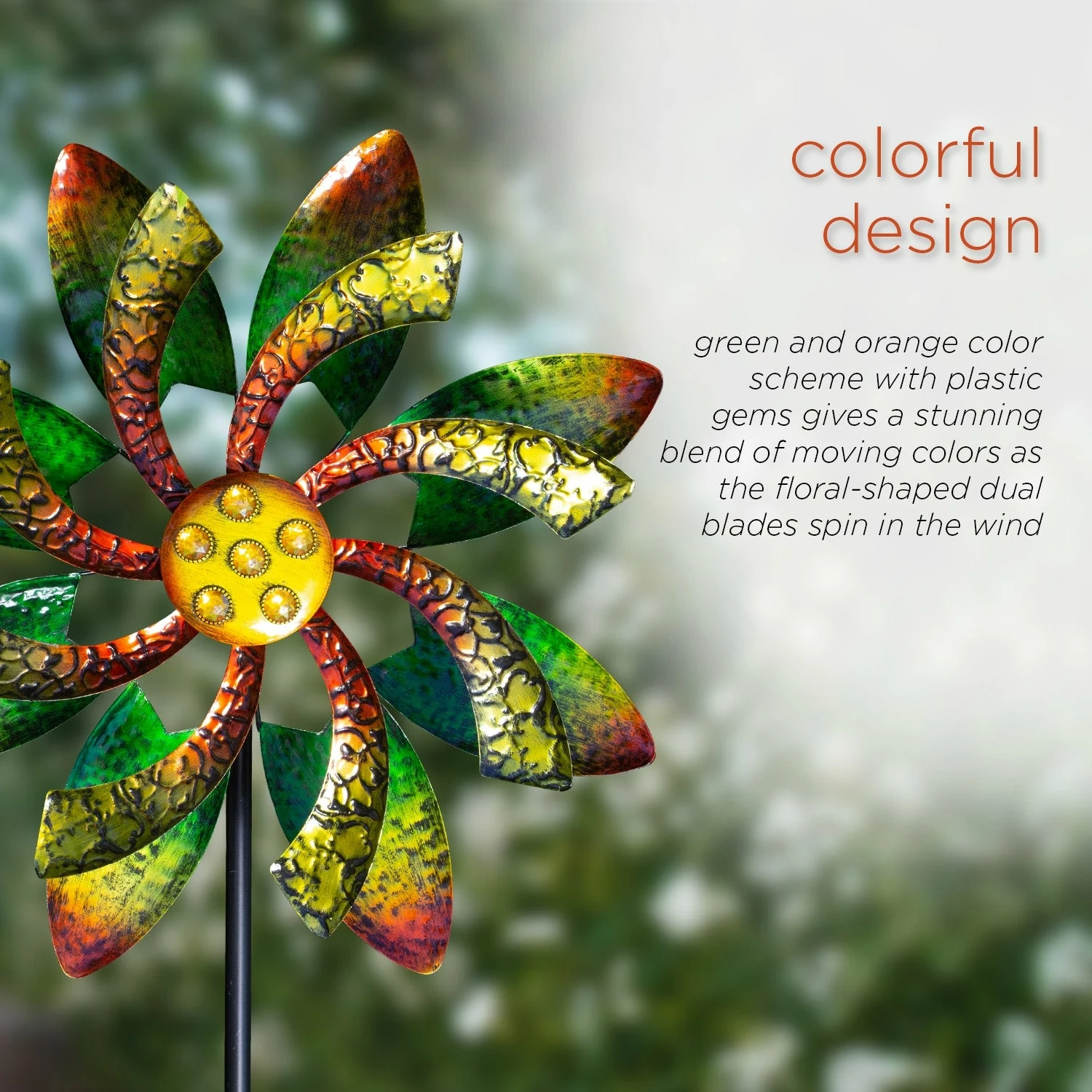 Deals β Alpine Corporation 64" Tall Floral Windmill Stake With Jeweled Kinetic Spinner, Green And Orange π - Image 4