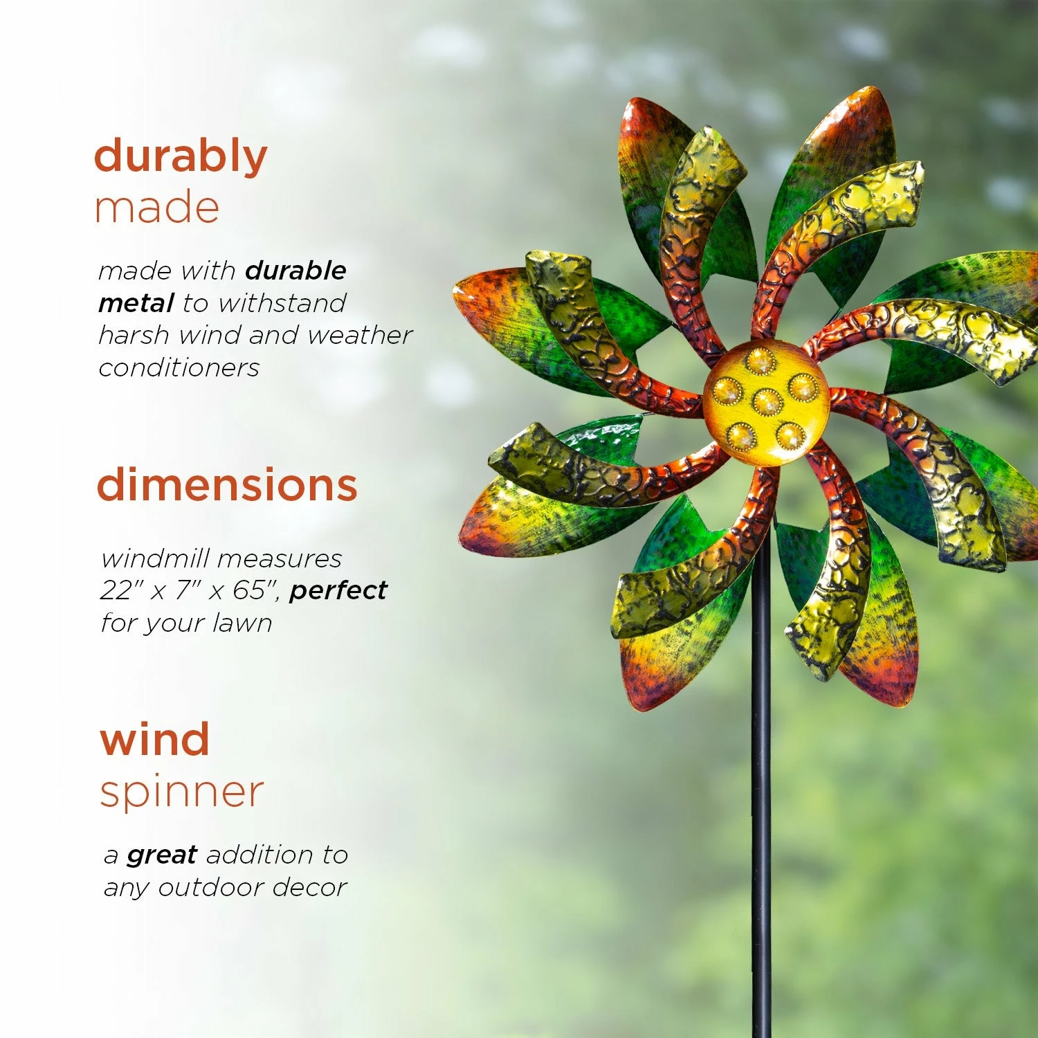 Deals β Alpine Corporation 64" Tall Floral Windmill Stake With Jeweled Kinetic Spinner, Green And Orange π - Image 7