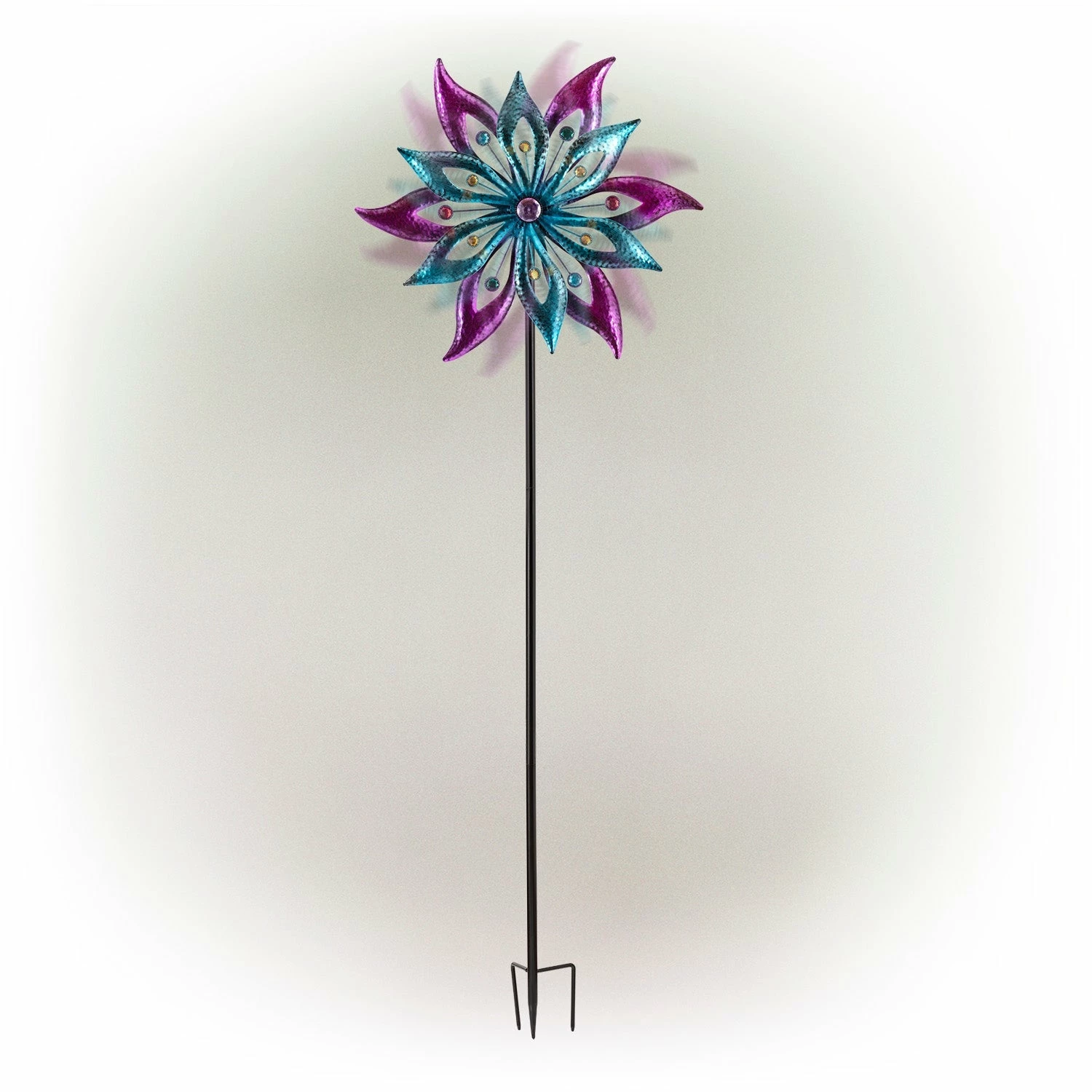 New π Alpine Corporation 64" Tall Outdoor Floral Windmill Stake With Gems Kinetic Spinner, Purple And Aqua π― - Image 2