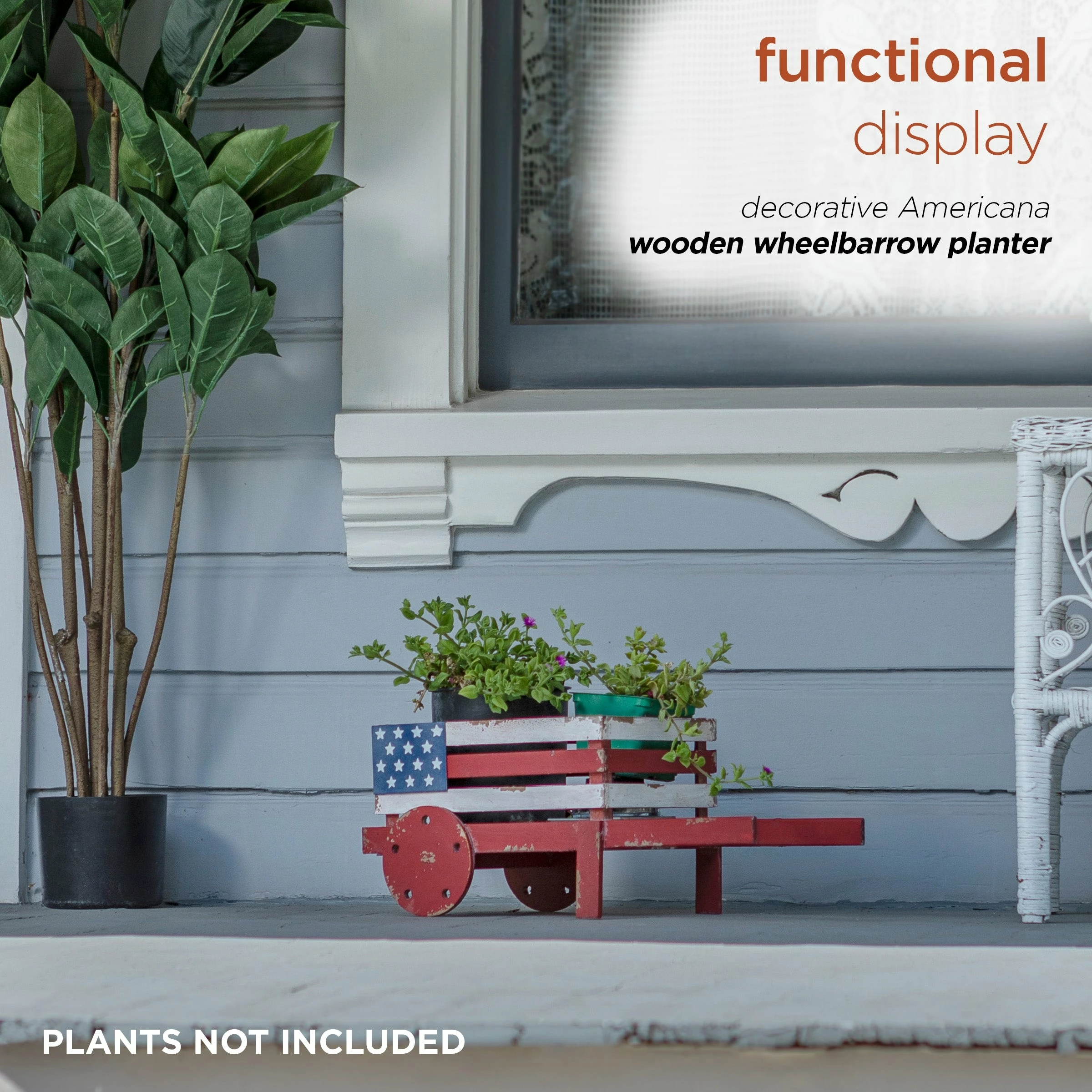 Outlet 𧨠Alpine Corporation 9" Tall Indoor/Outdoor Rustic Wooden American Flag Wheelbarrow Planter βοΈ - Image 5
