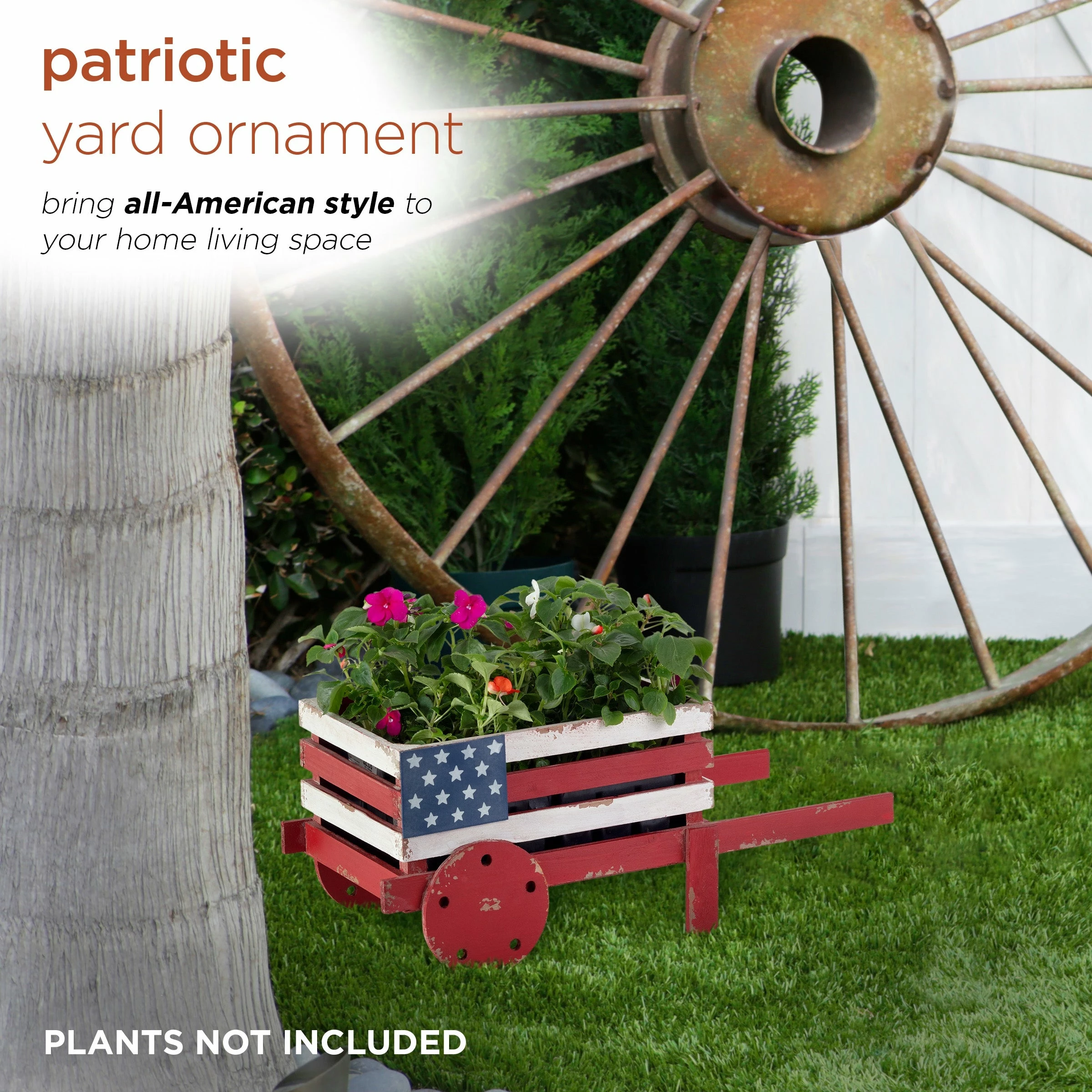 Outlet 𧨠Alpine Corporation 9" Tall Indoor/Outdoor Rustic Wooden American Flag Wheelbarrow Planter βοΈ - Image 6