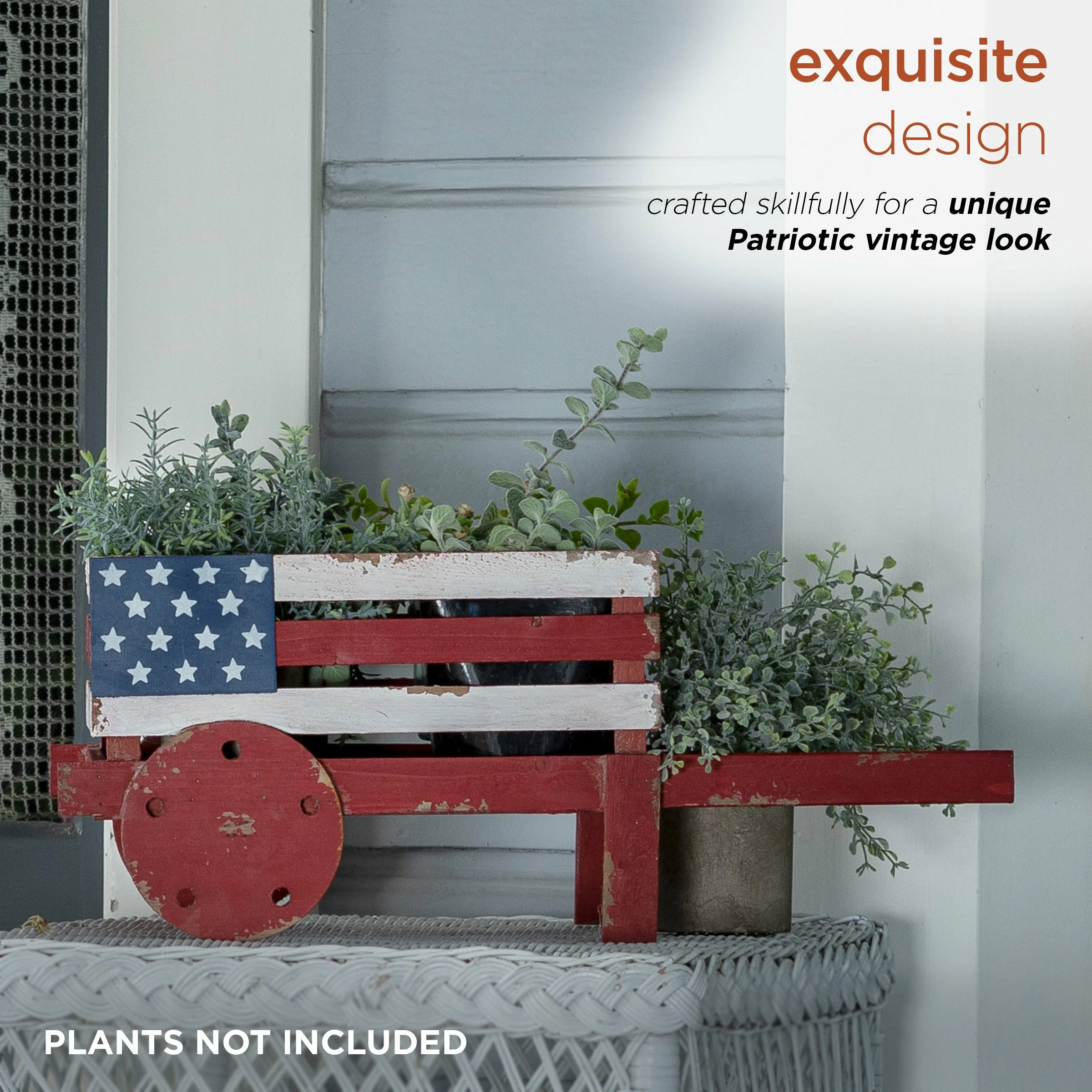Outlet 𧨠Alpine Corporation 9" Tall Indoor/Outdoor Rustic Wooden American Flag Wheelbarrow Planter βοΈ - Image 7