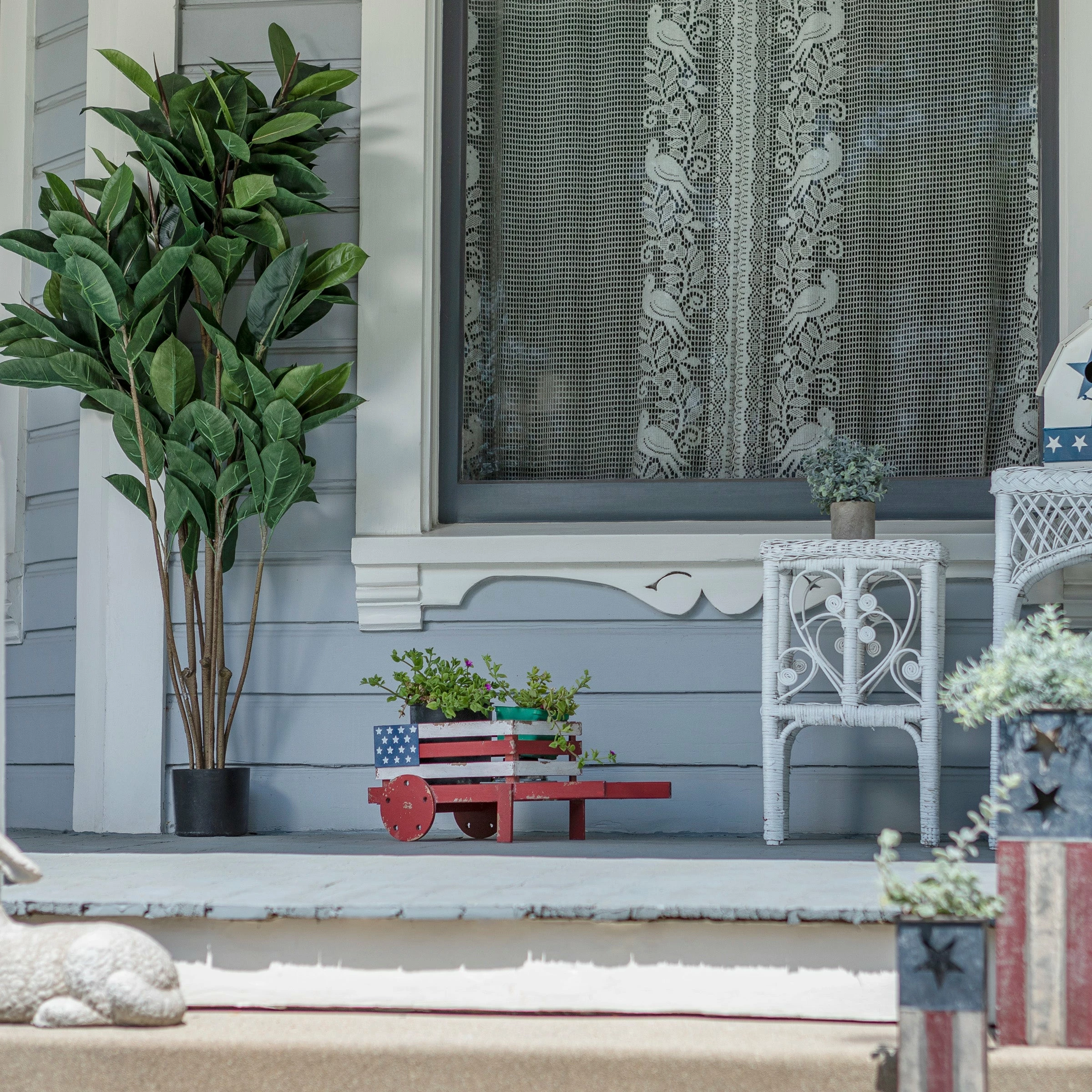 Outlet 𧨠Alpine Corporation 9" Tall Indoor/Outdoor Rustic Wooden American Flag Wheelbarrow Planter βοΈ - Image 8