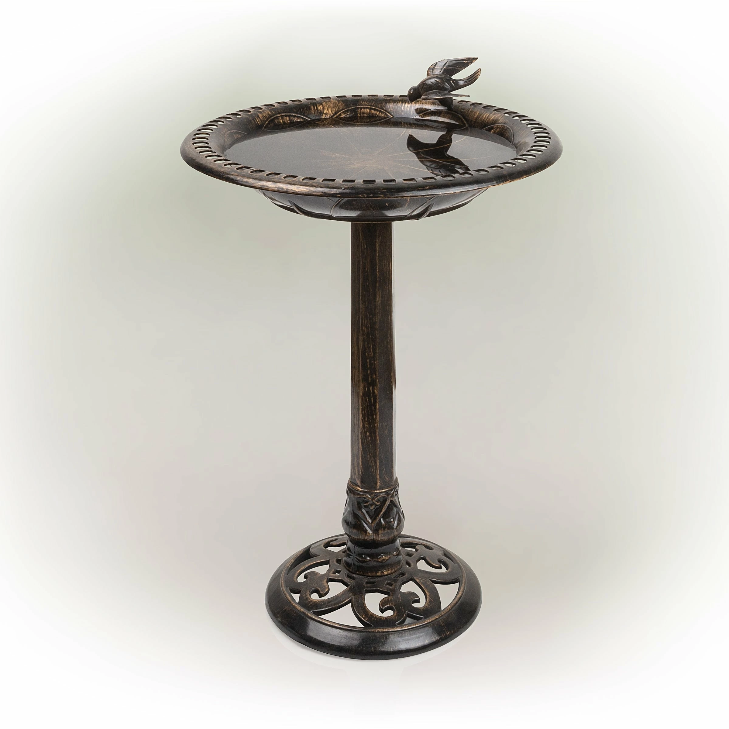 Flash Sale π₯° Alpine Corporation 27" Tall Outdoor Antique Style Bronze Birdbath Bowl With Bird Figurine π€© - Image 2