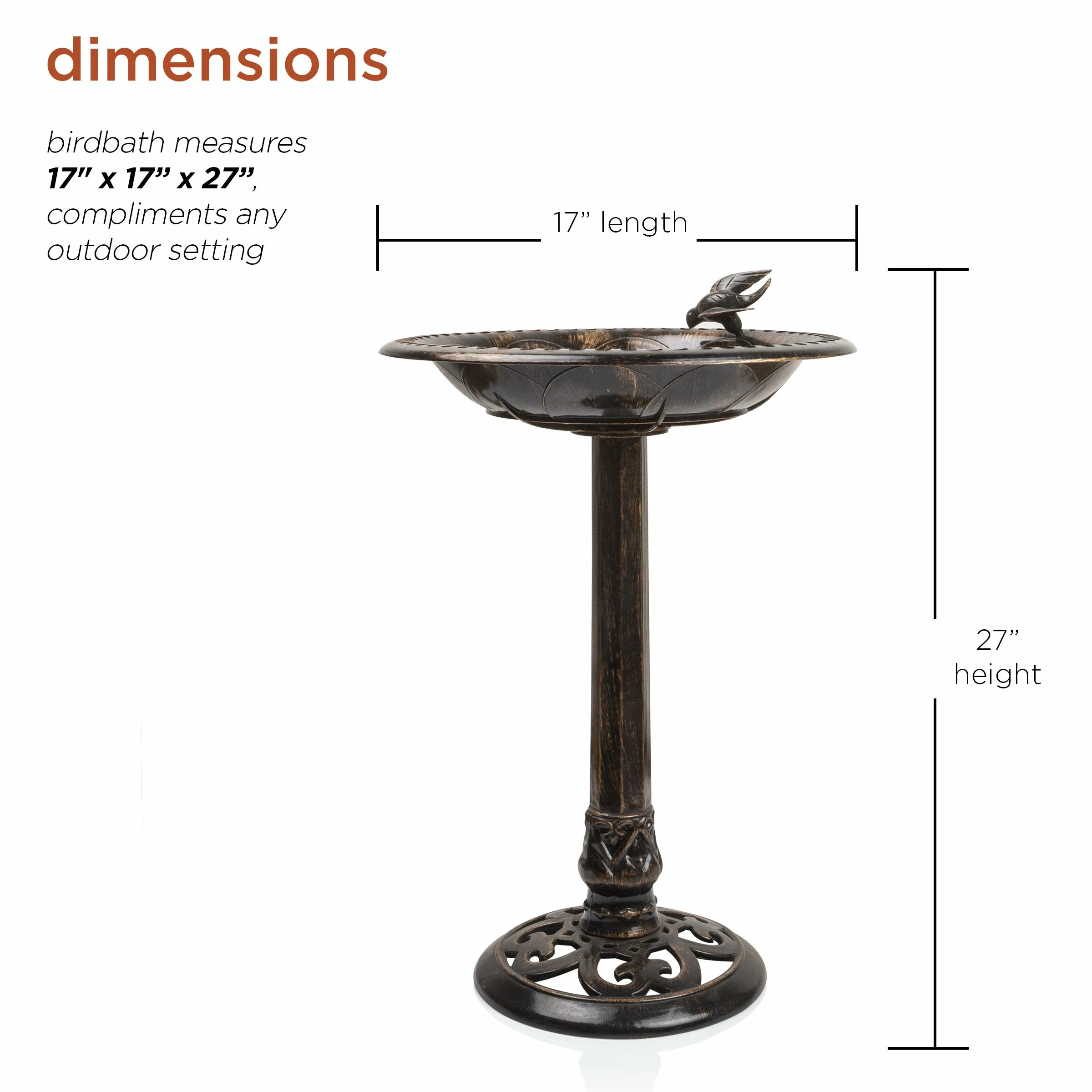 Flash Sale π₯° Alpine Corporation 27" Tall Outdoor Antique Style Bronze Birdbath Bowl With Bird Figurine π€© - Image 3