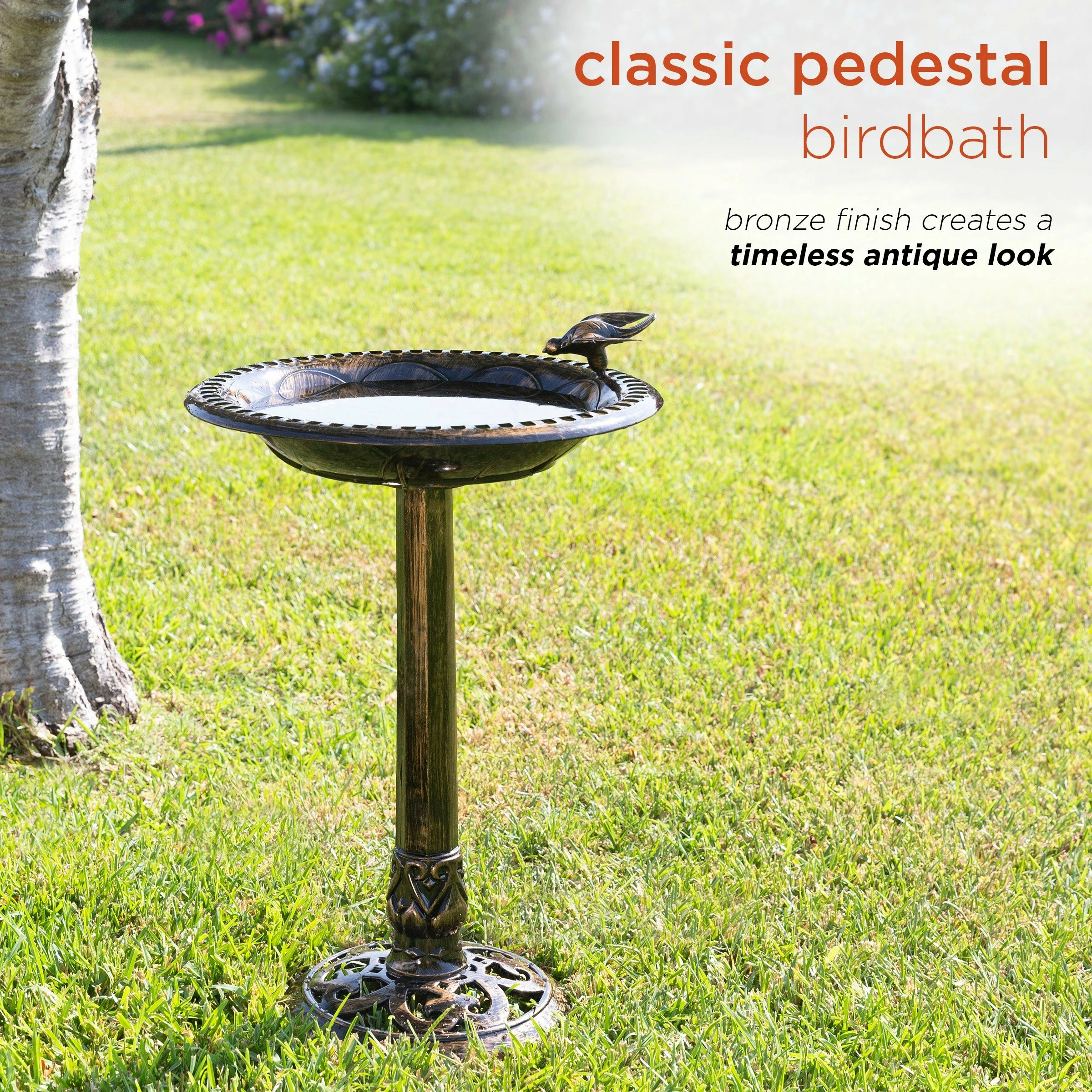 Flash Sale π₯° Alpine Corporation 27" Tall Outdoor Antique Style Bronze Birdbath Bowl With Bird Figurine π€© - Image 4