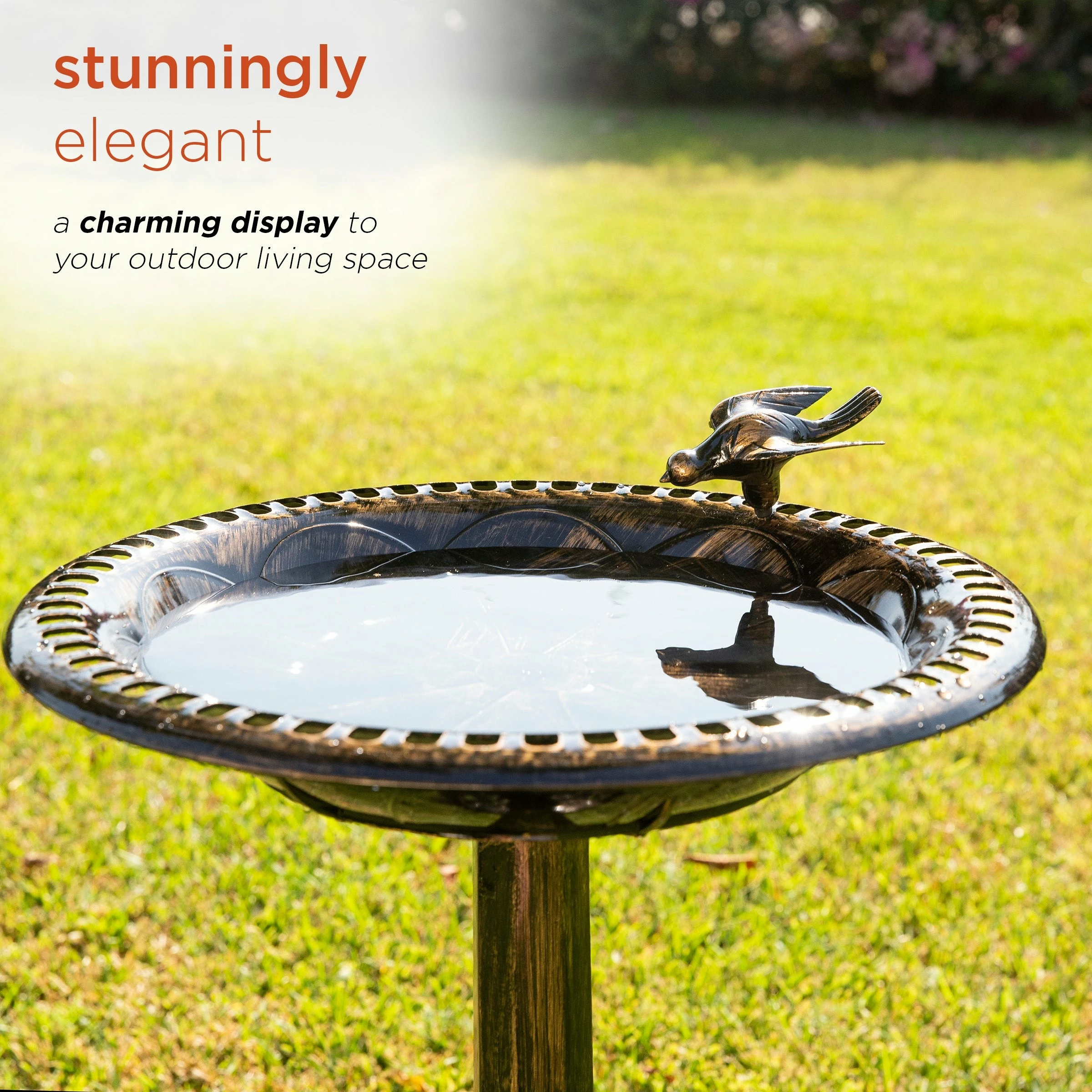Flash Sale π₯° Alpine Corporation 27" Tall Outdoor Antique Style Bronze Birdbath Bowl With Bird Figurine π€© - Image 5