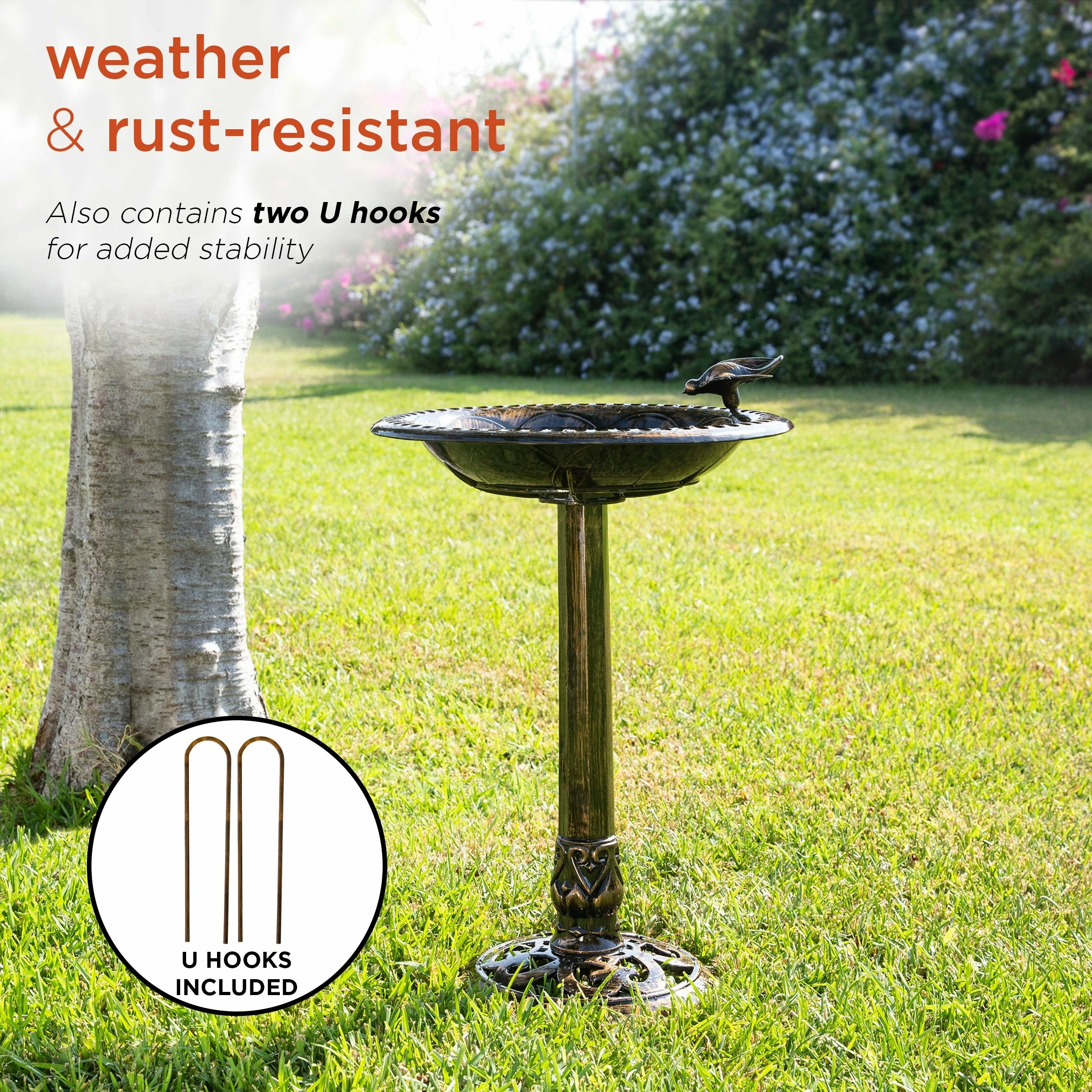 Flash Sale π₯° Alpine Corporation 27" Tall Outdoor Antique Style Bronze Birdbath Bowl With Bird Figurine π€© - Image 7