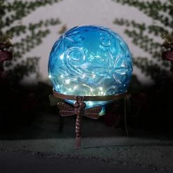 Brand new 🔥 Alpine Corporation 13" Tall Indoor/Outdoor Pearlized Blue Glass LED Gazing Globe With Stand 🌟