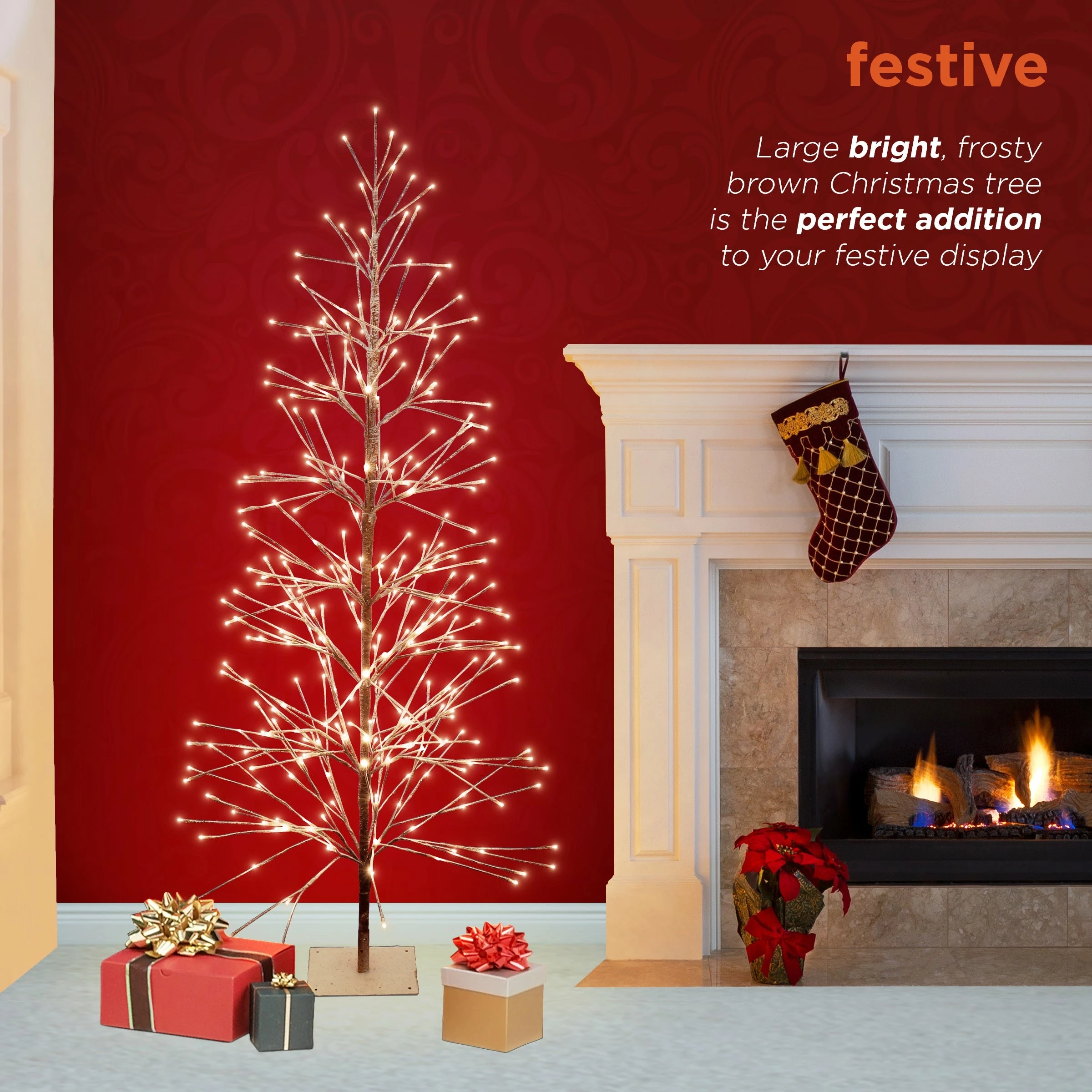 Wholesale β Alpine Corporation 71"H Indoor/Outdoor Artificial Flocked π Christmas Tree With White LED Lights, Brown π - Image 6