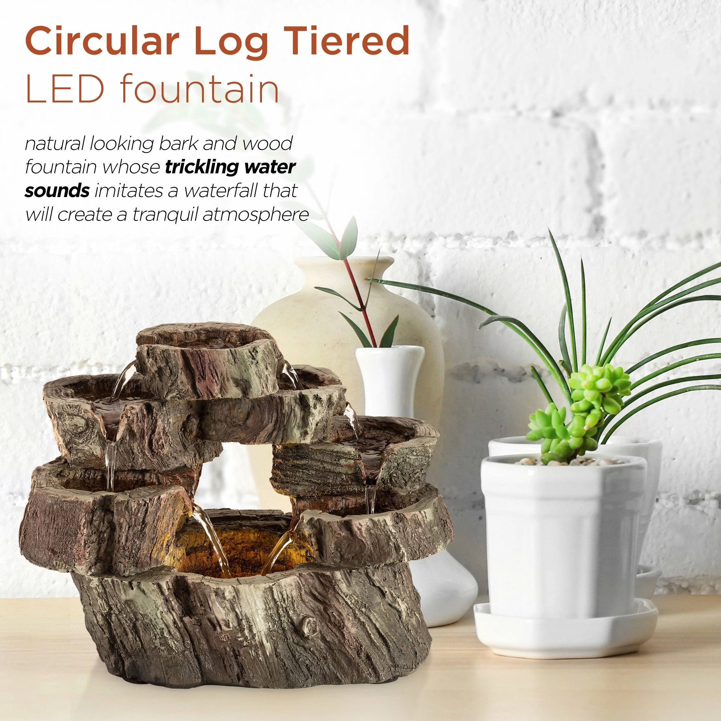 Cheapest π Alpine Corporation 10" Tall Indoor Tabletop Circular Tiered Tree Trunk Waterfall Fountain With LED Lights π - Image 4