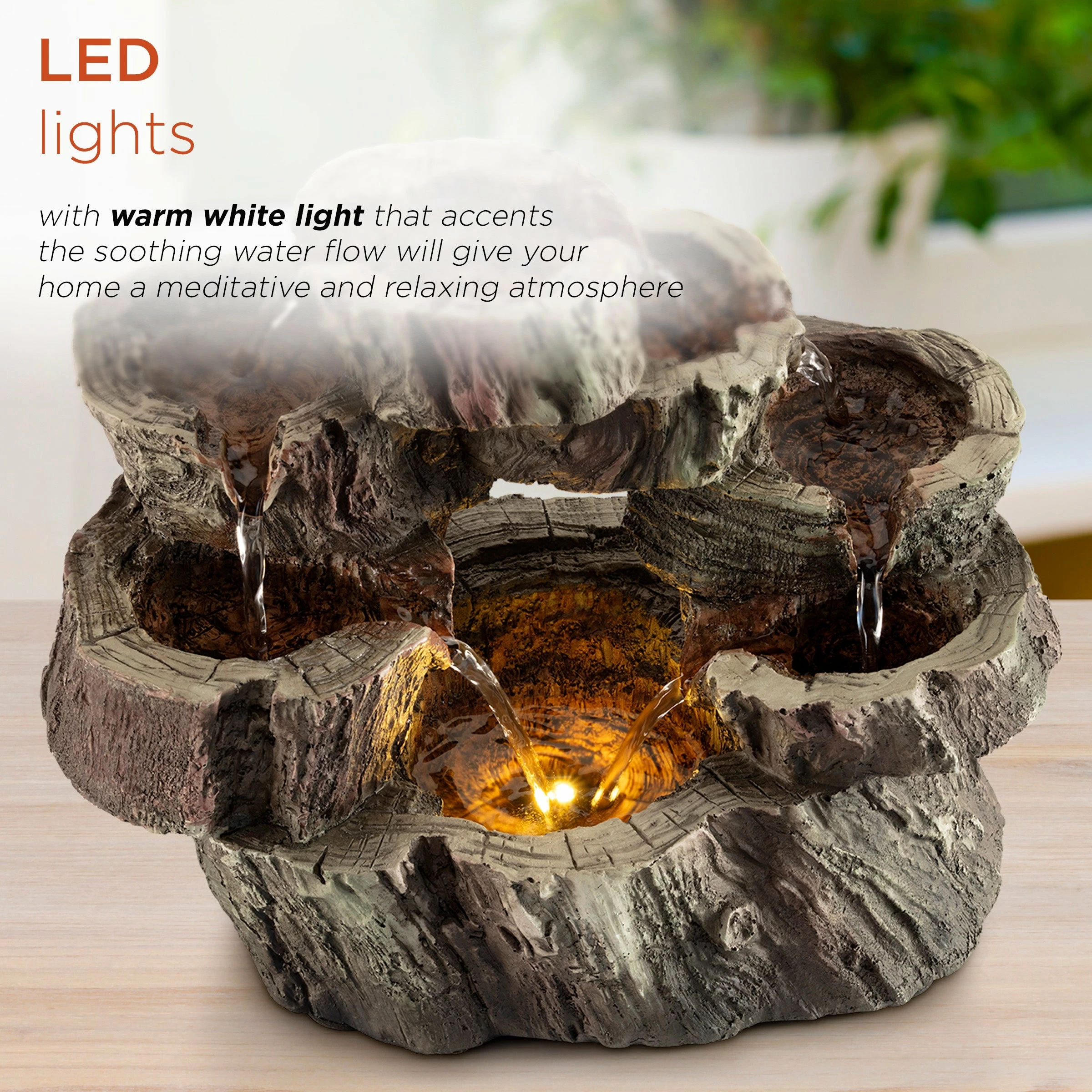 Cheapest π Alpine Corporation 10" Tall Indoor Tabletop Circular Tiered Tree Trunk Waterfall Fountain With LED Lights π - Image 5