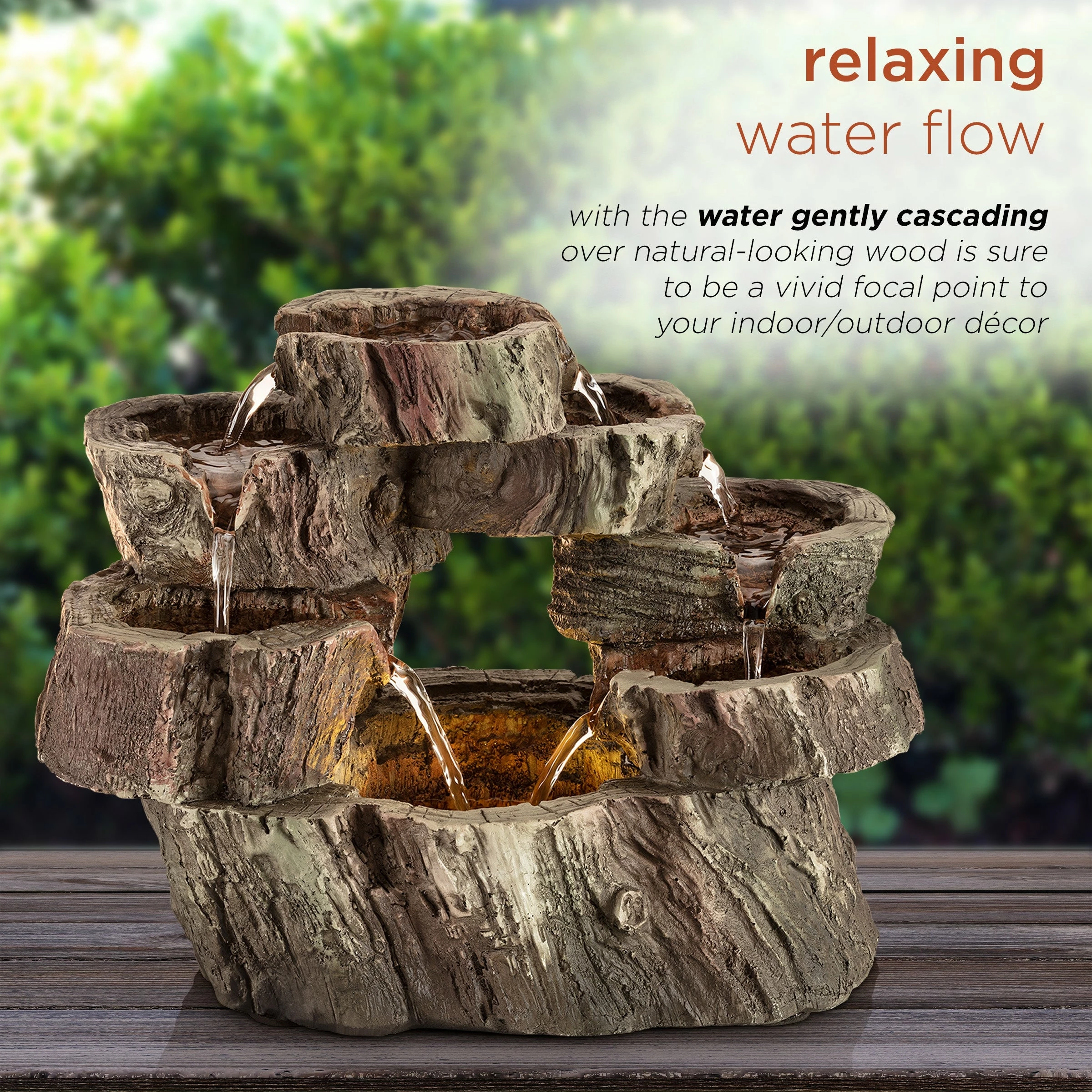 Cheapest π Alpine Corporation 10" Tall Indoor Tabletop Circular Tiered Tree Trunk Waterfall Fountain With LED Lights π - Image 6