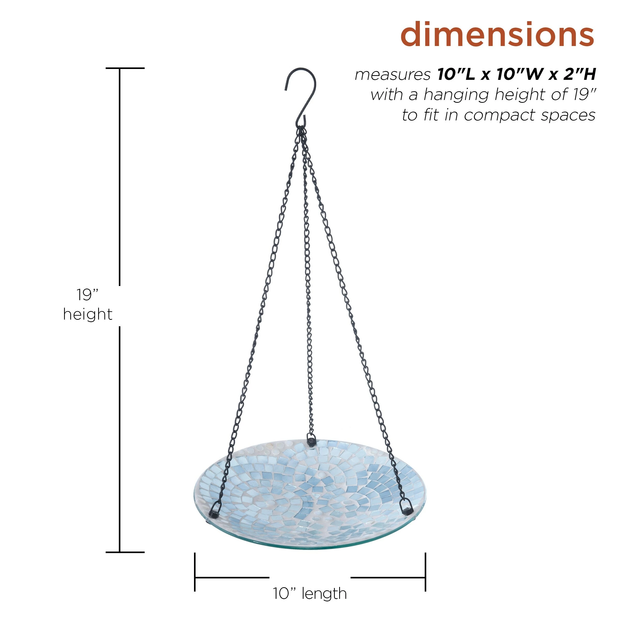 Flash Sale π Alpine Corporation 10" Round Glass Mosaic Hanging Birdbath, Blue β¨ - Image 3