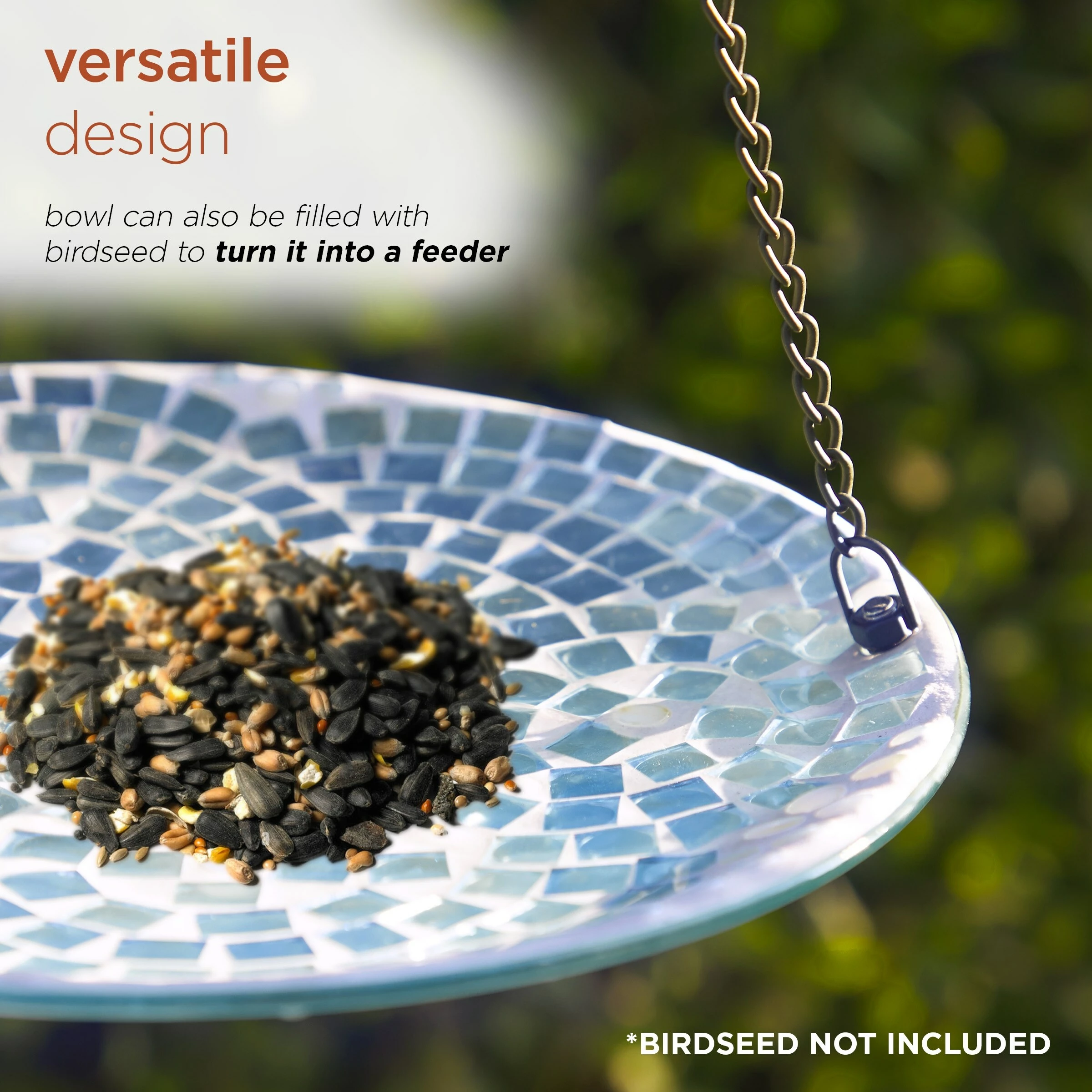 Flash Sale π Alpine Corporation 10" Round Glass Mosaic Hanging Birdbath, Blue β¨ - Image 5