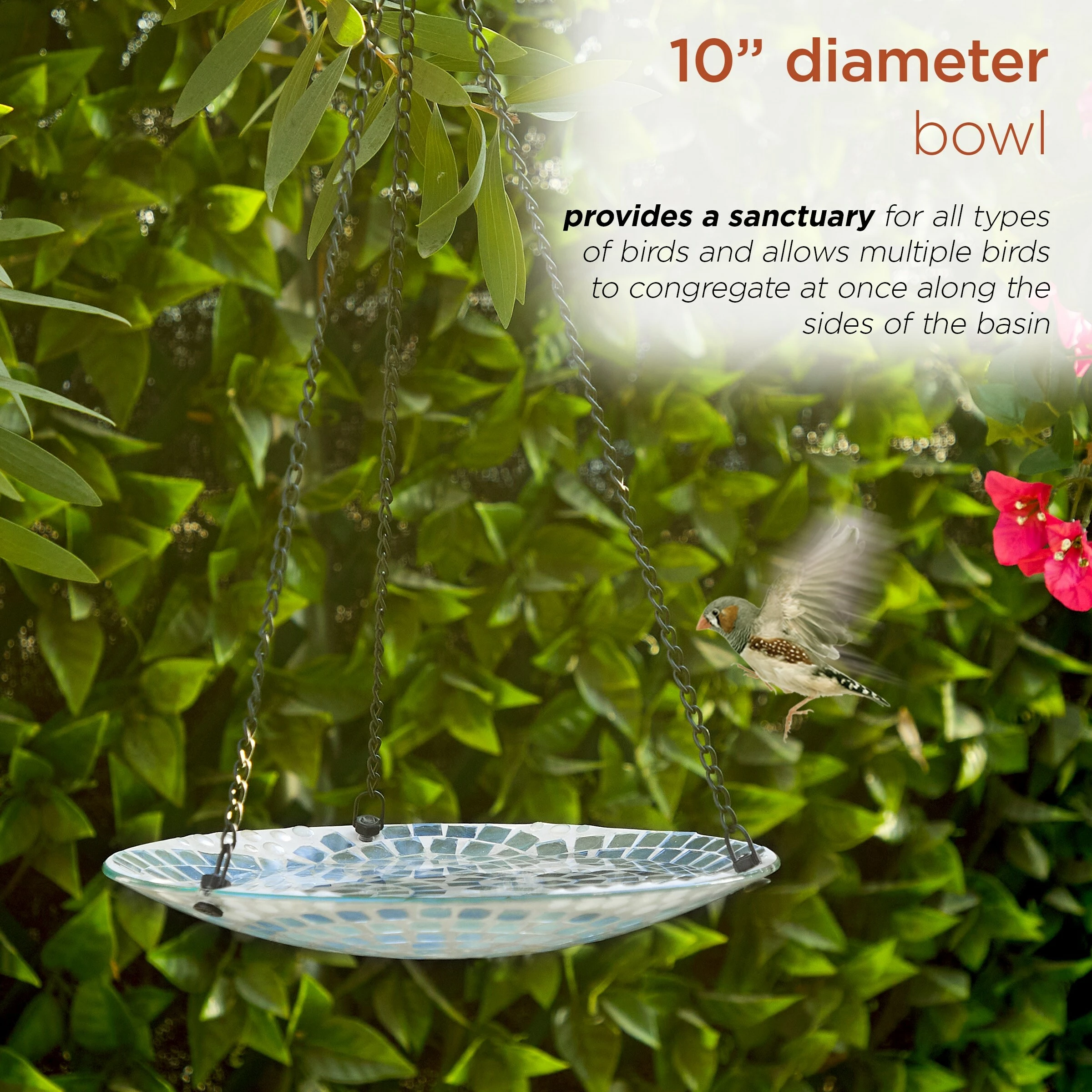 Flash Sale π Alpine Corporation 10" Round Glass Mosaic Hanging Birdbath, Blue β¨ - Image 6