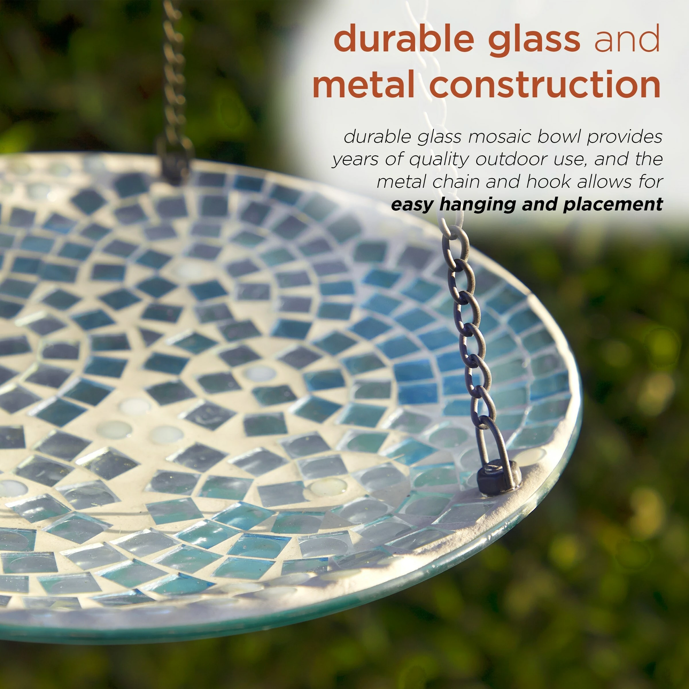 Flash Sale π Alpine Corporation 10" Round Glass Mosaic Hanging Birdbath, Blue β¨ - Image 7