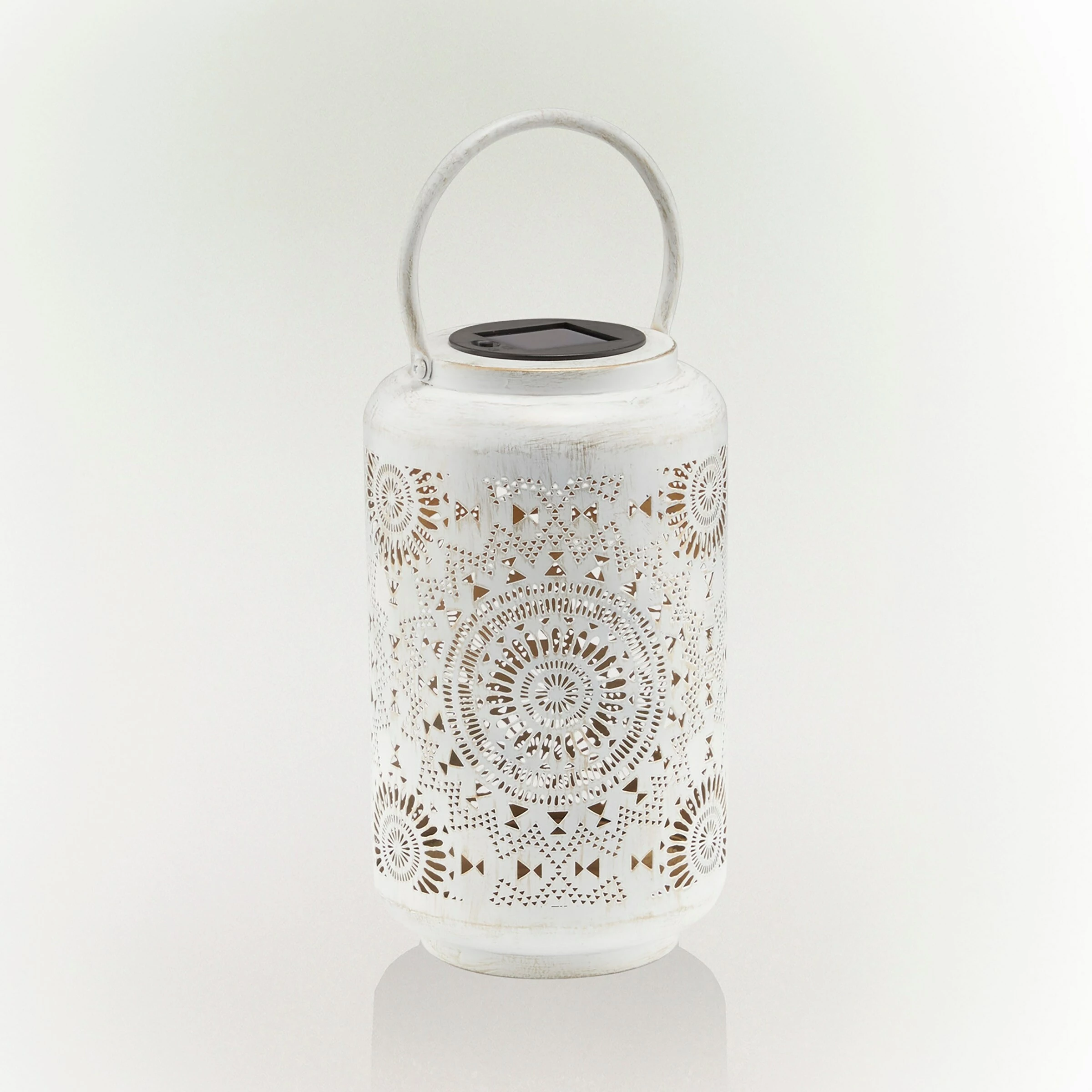 Buy π Alpine Corporation 10"H Outdoor Solar-Powered Lace Cutout Metal Lantern With And Rotating Multicolor LED Lights, Antique White π - Image 5