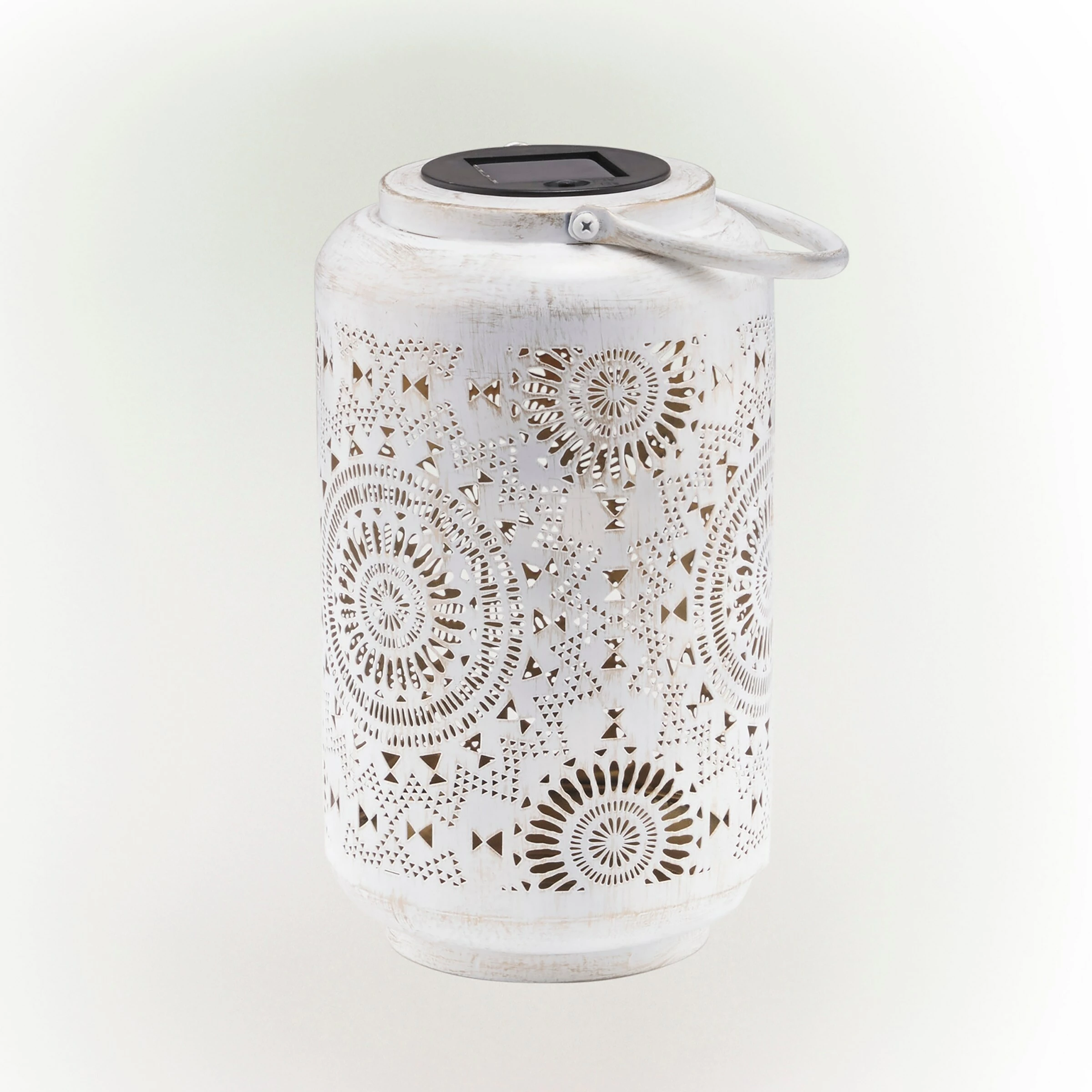 Buy π Alpine Corporation 10"H Outdoor Solar-Powered Lace Cutout Metal Lantern With And Rotating Multicolor LED Lights, Antique White π - Image 6