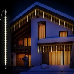 Best Pirce 😍 Alpine Corporation 108"L Hanging Icicle Outdoor Lights With Chasing Warm White LED Lights ⭐